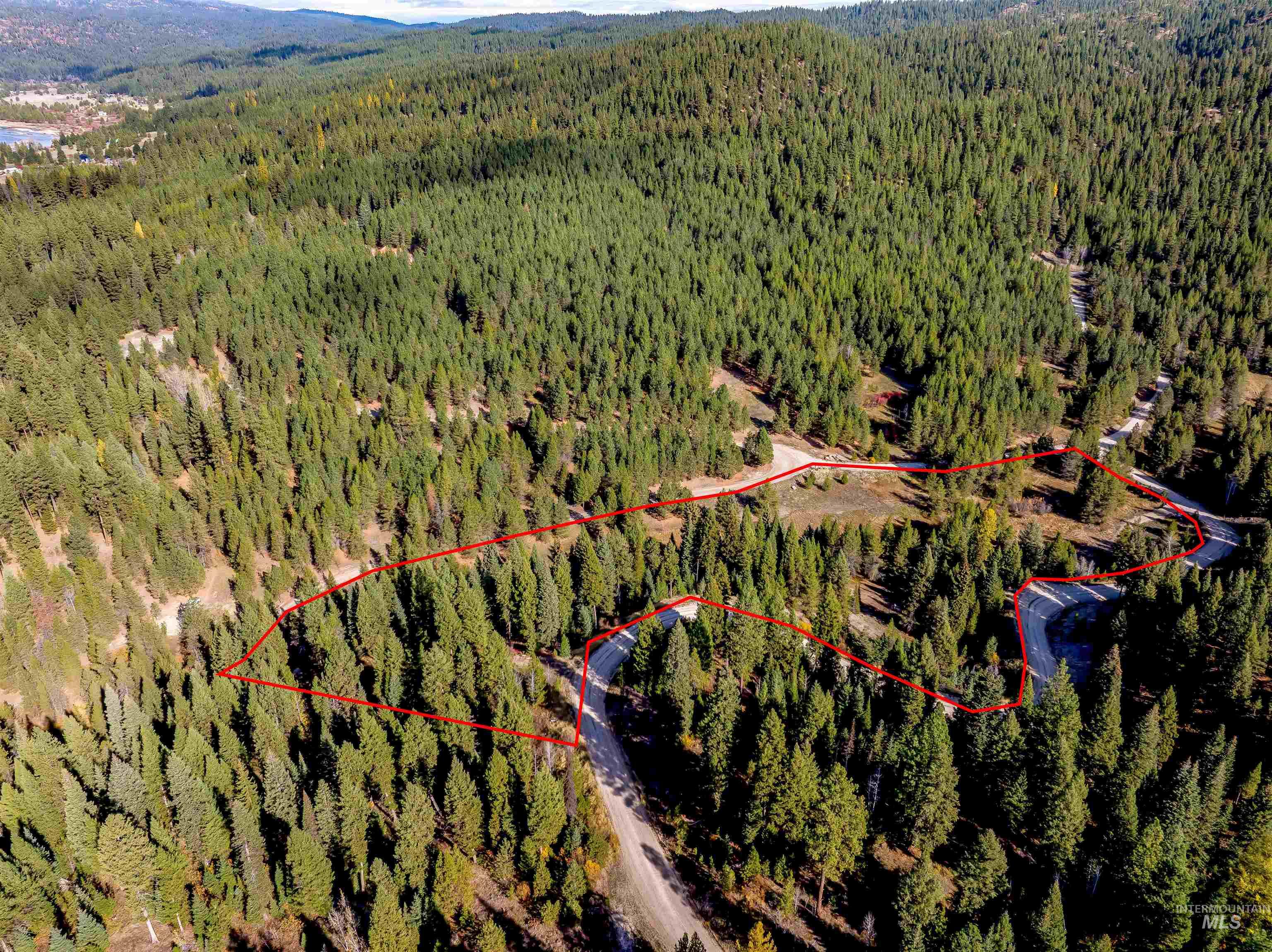 View of property location with a heavily wooded area and property boundaries highlighted