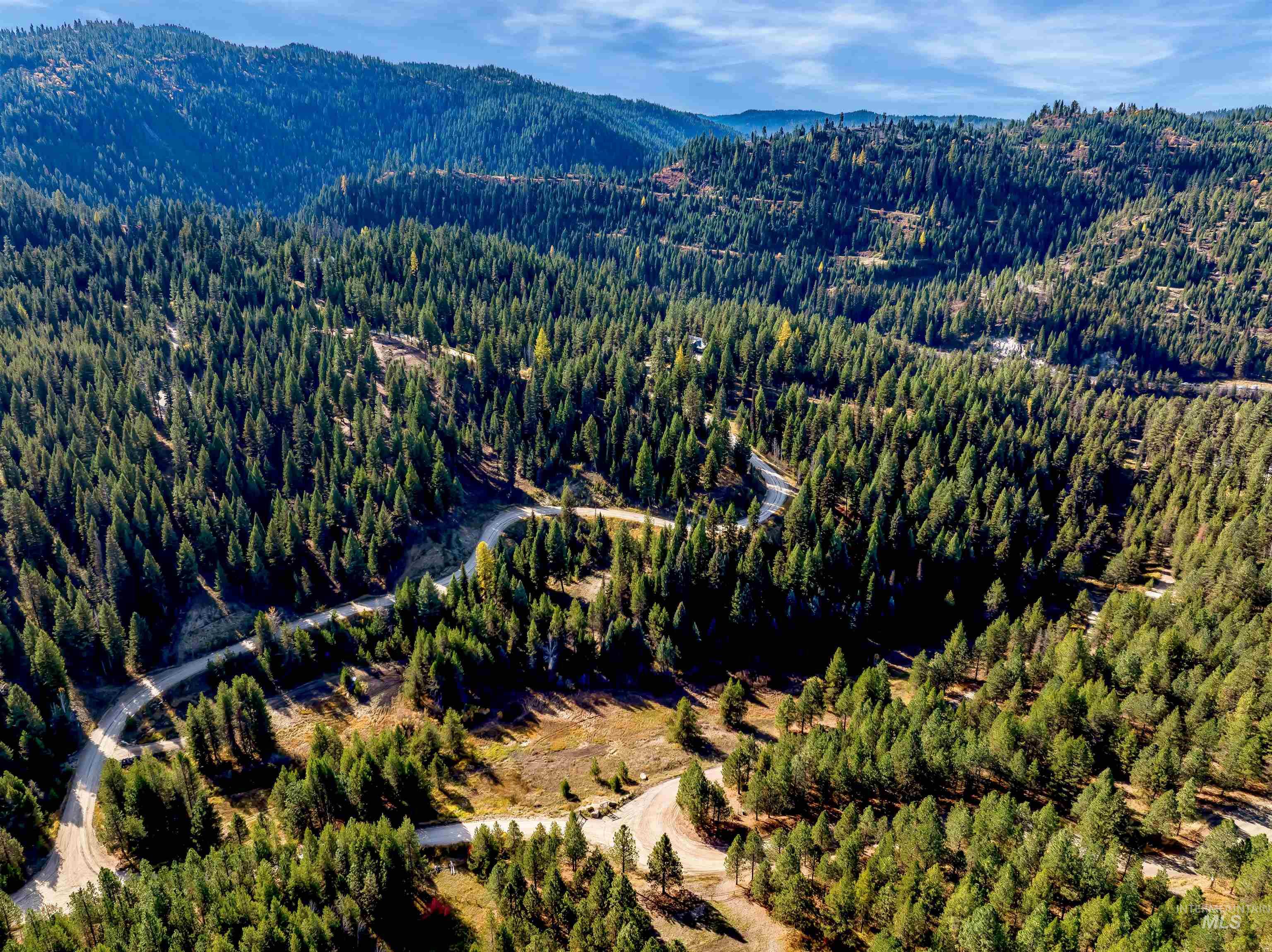 Aerial view of mountains and a heavily wooded area