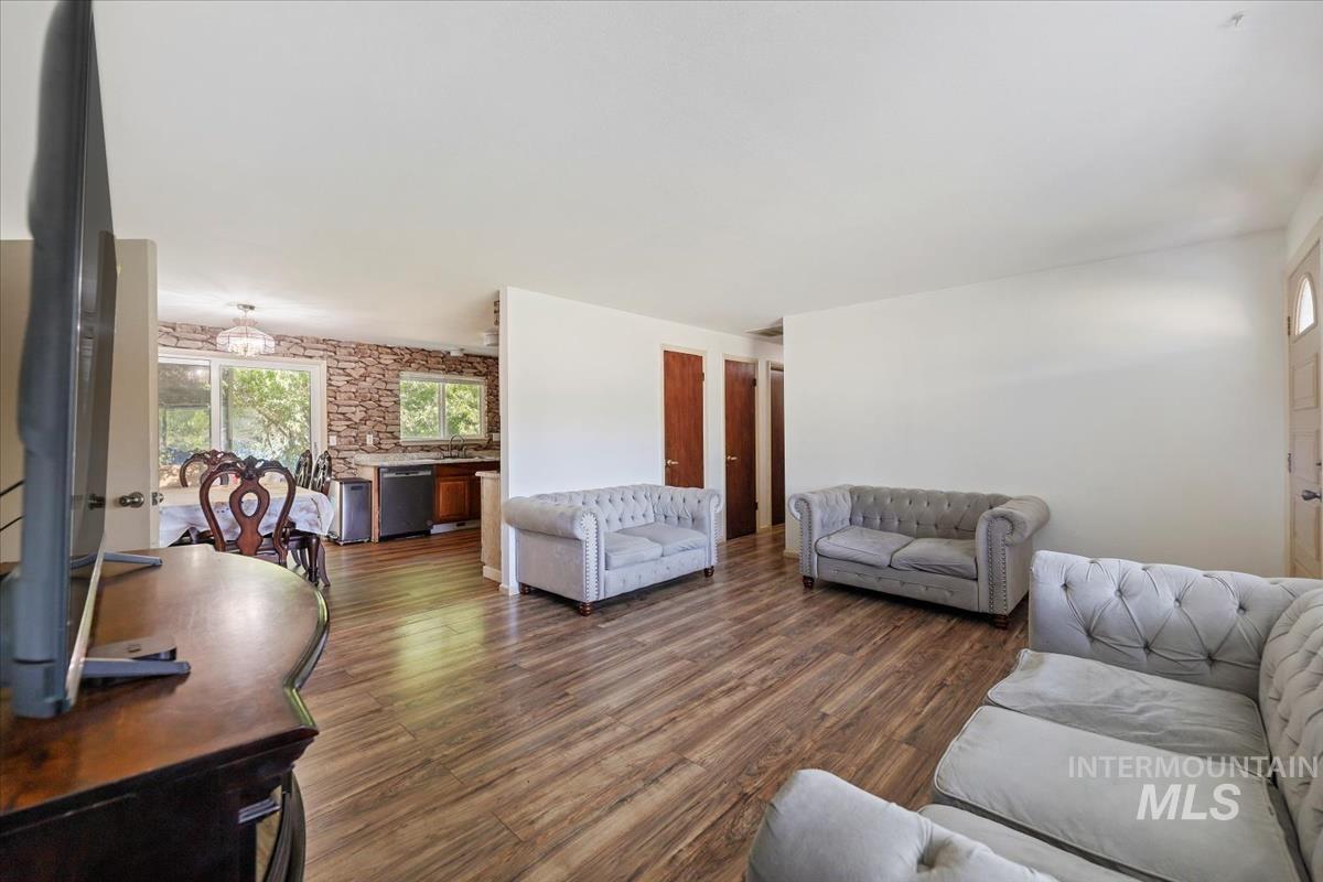 Living area with wood finished floors
