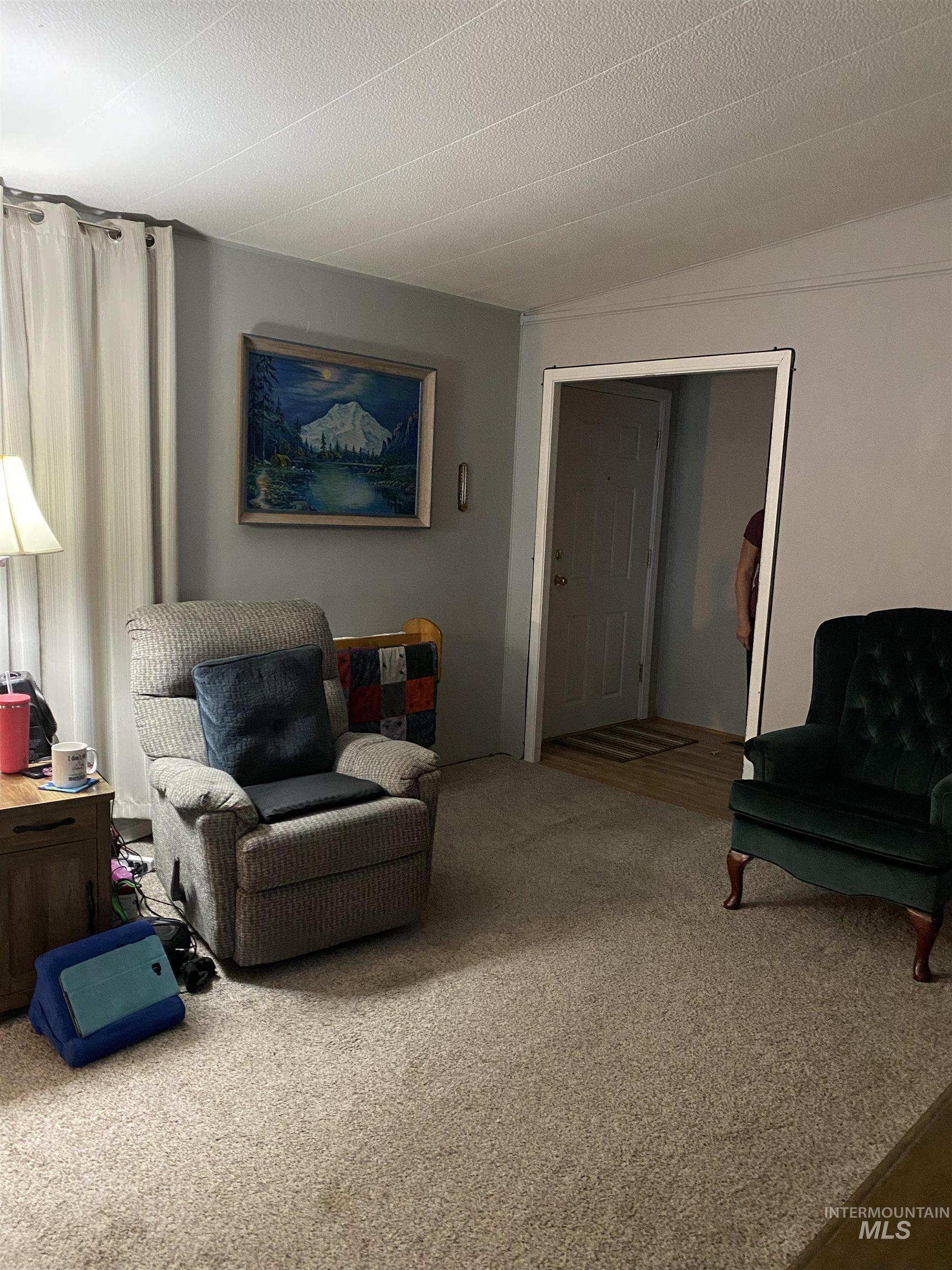 Sitting room featuring carpet