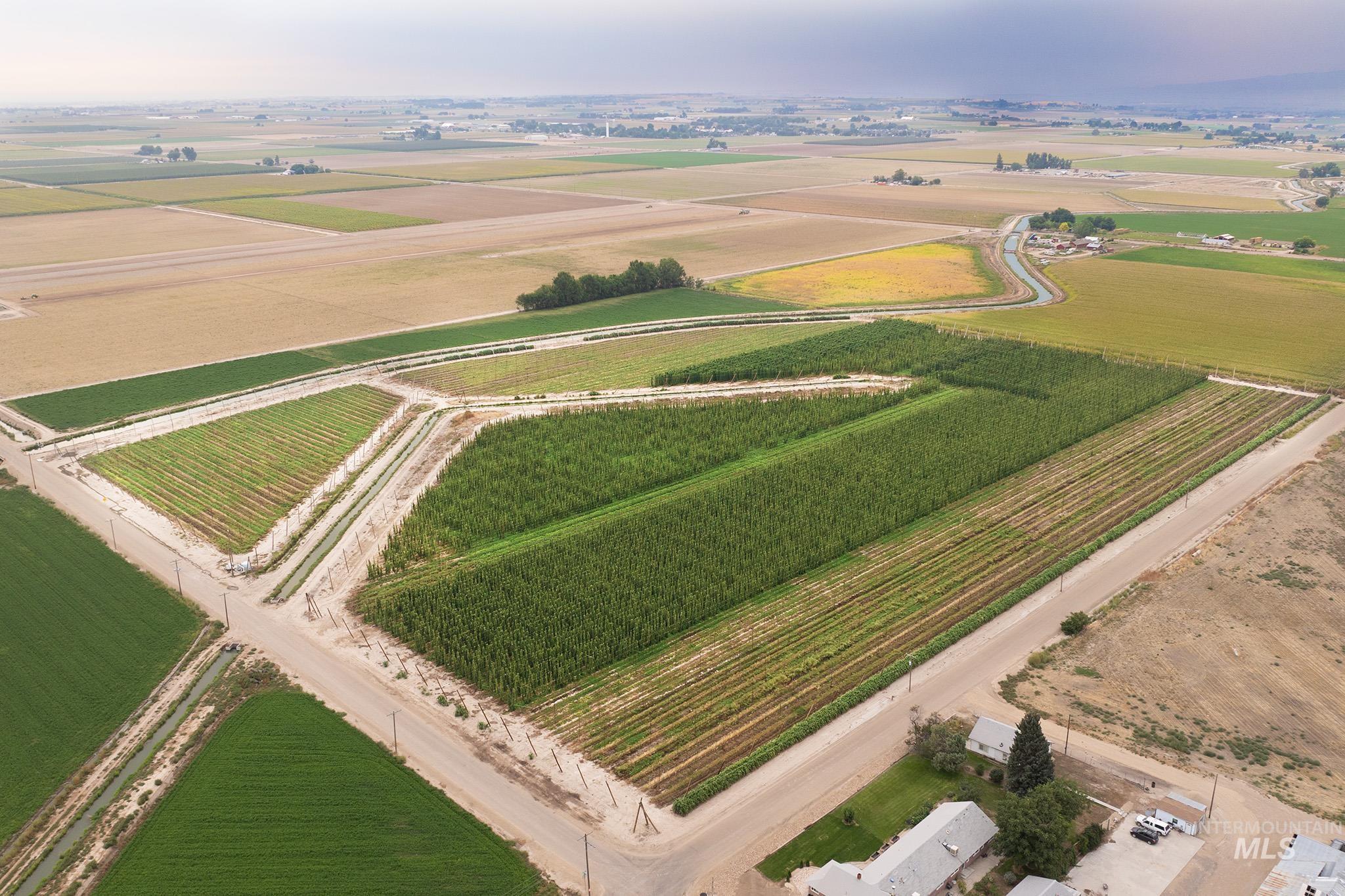 Overview of rural landscape with extensive farmland