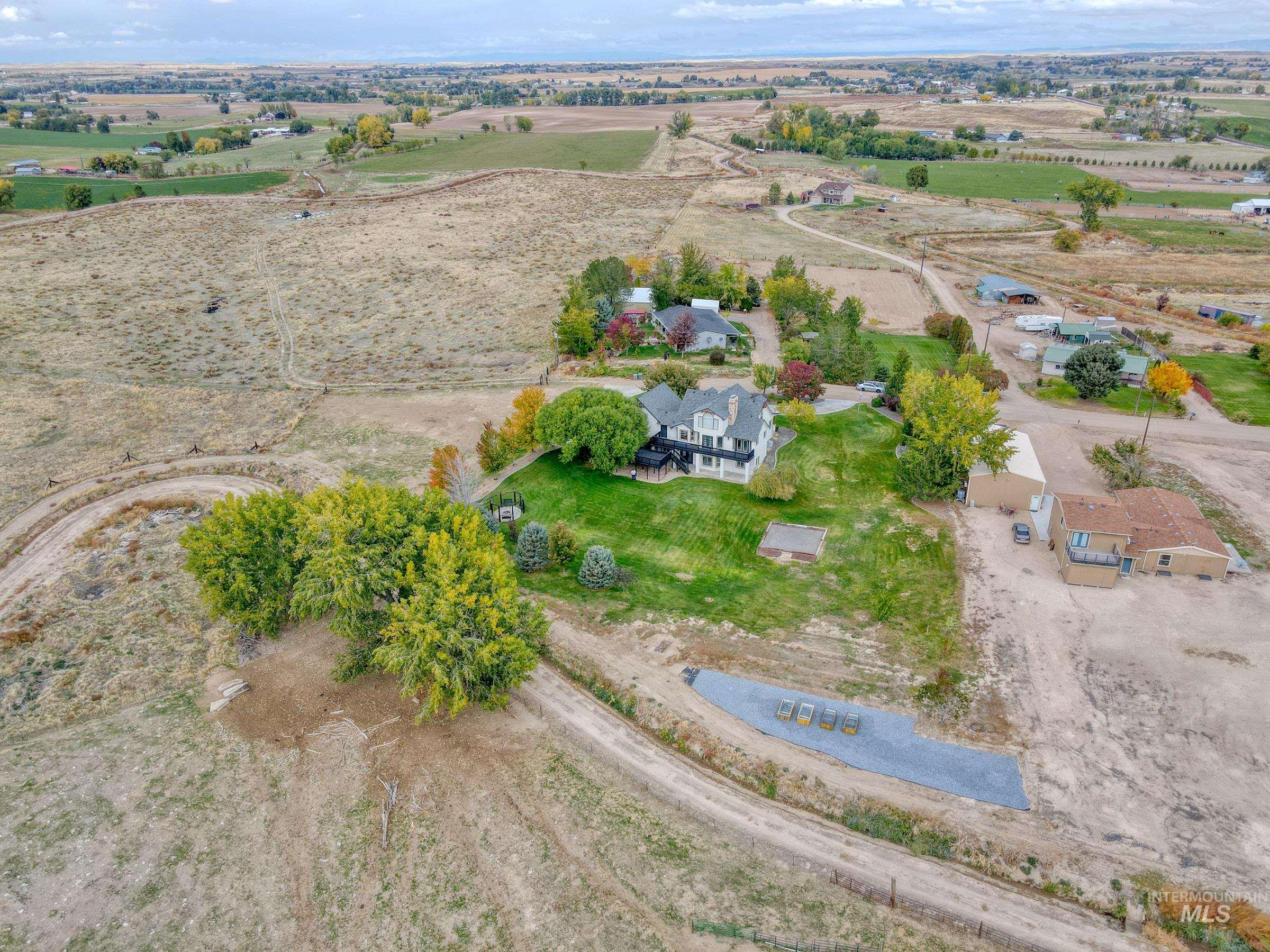 Aerial overview of property's location featuring rural landscape