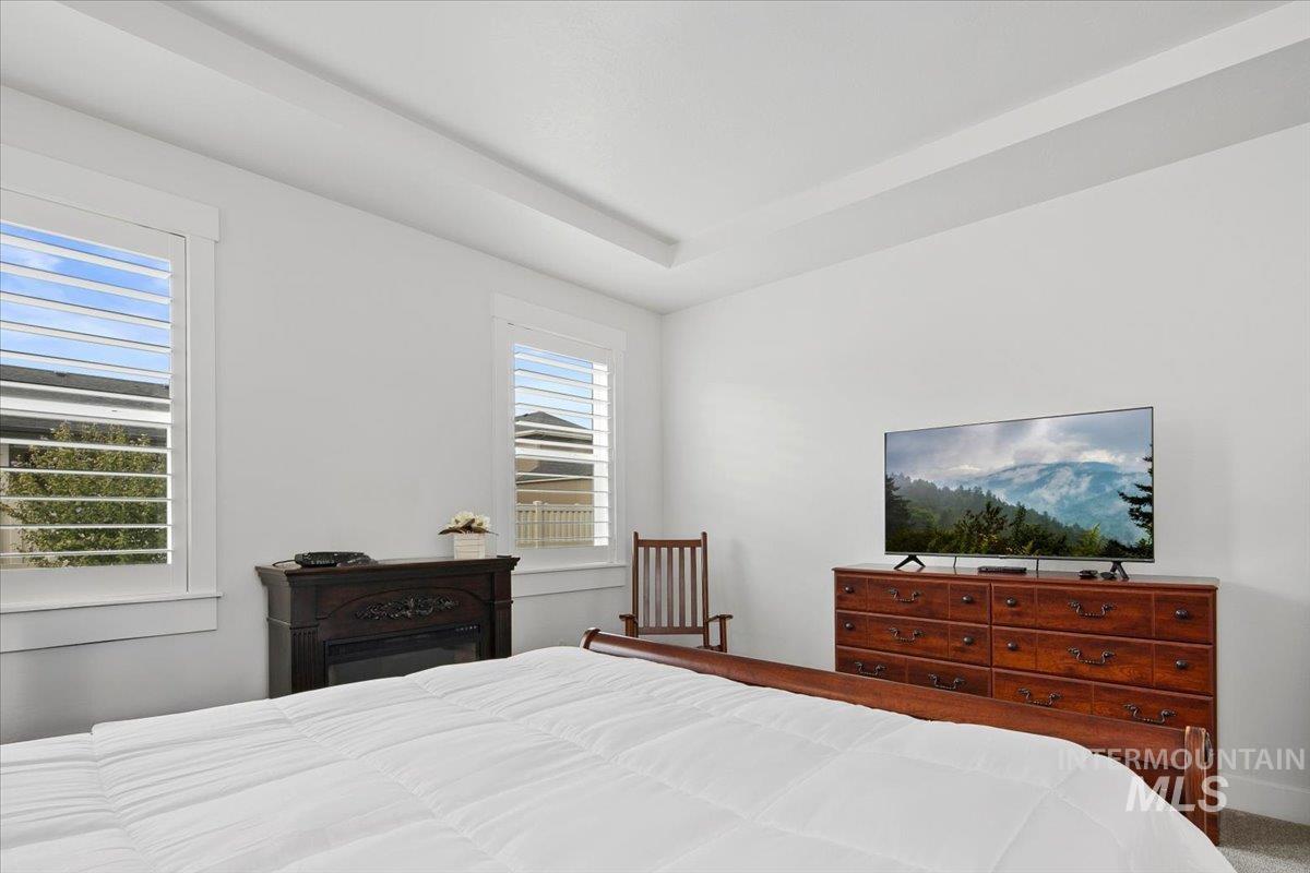 Bedroom with a raised ceiling