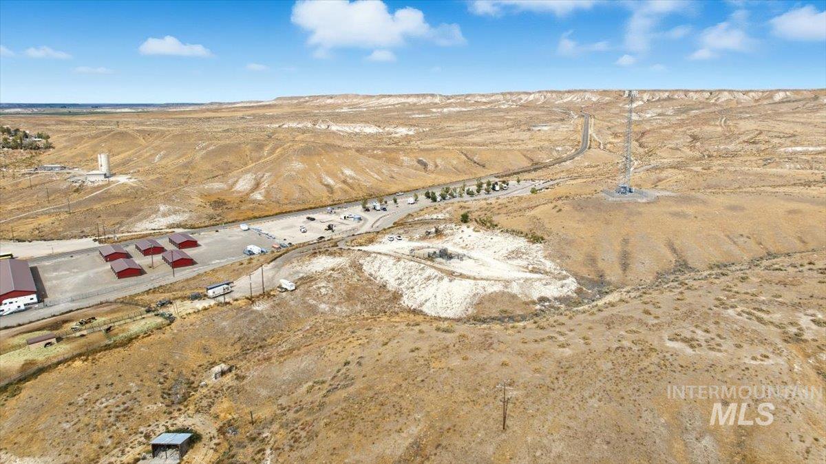 Aerial view of sparsely populated area with a desert landscape