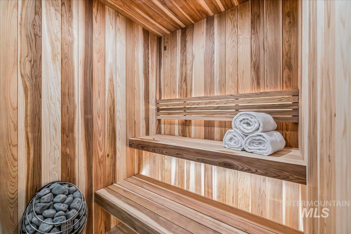 Sauna with wooden ceiling