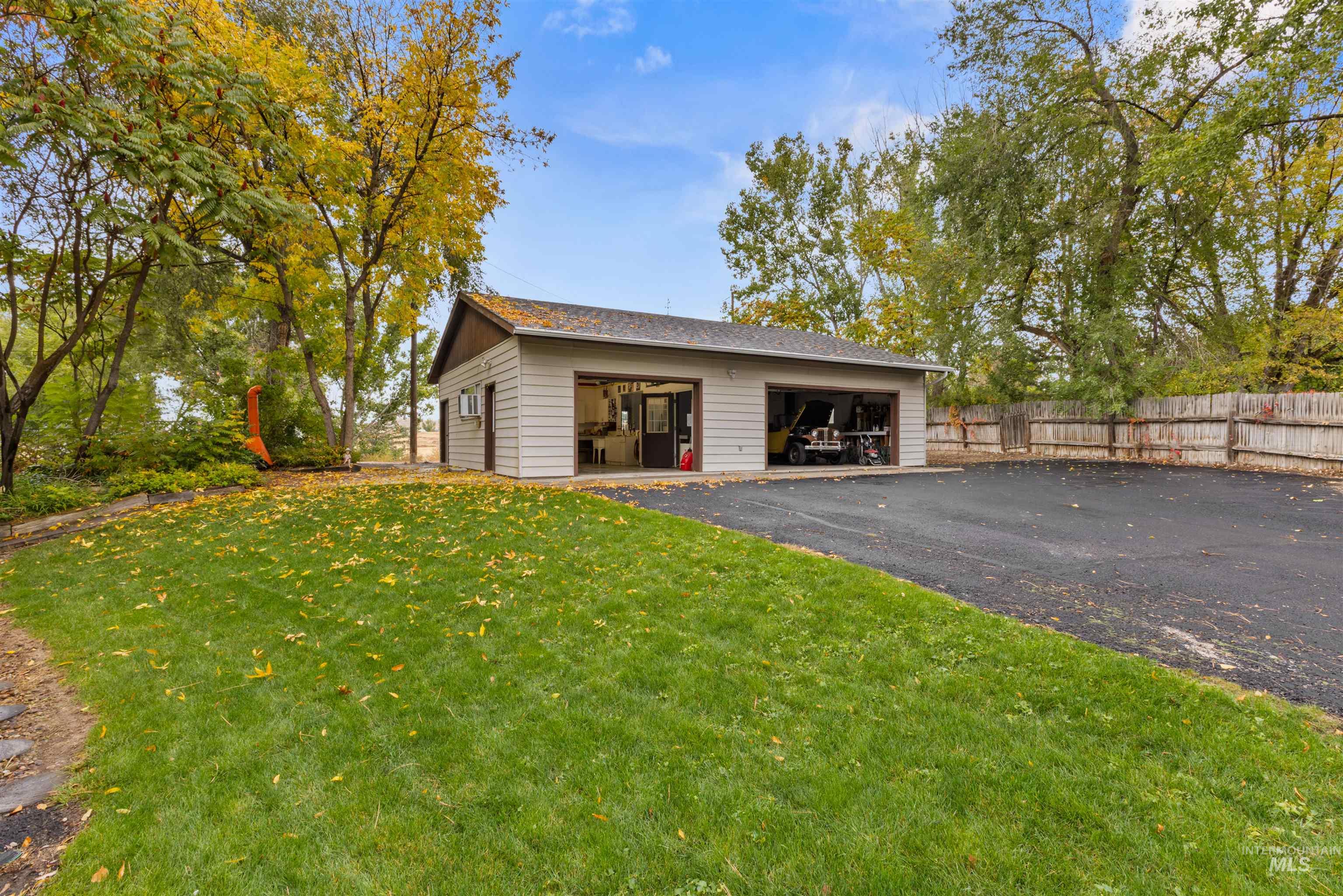 View of detached garage