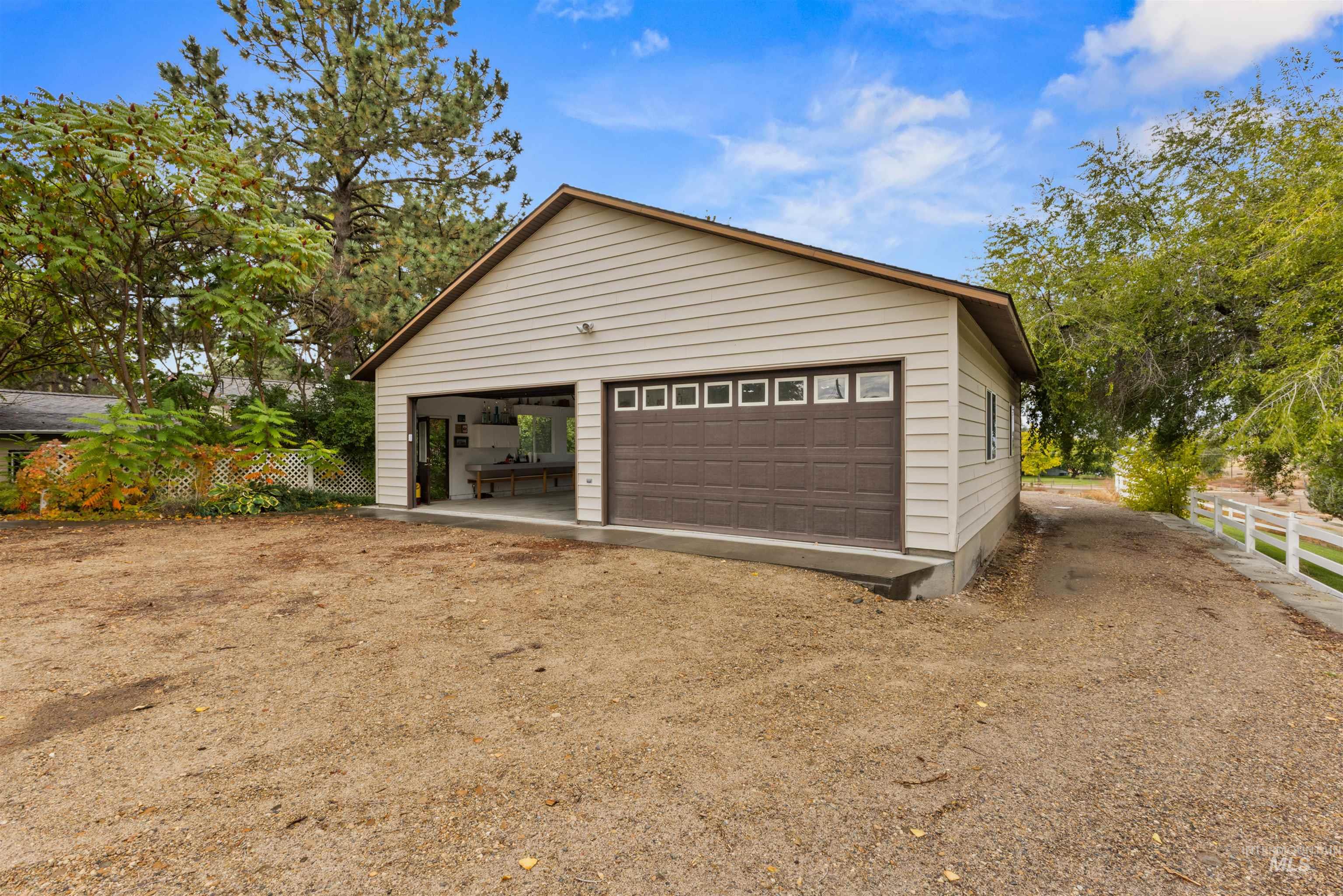 View of detached garage