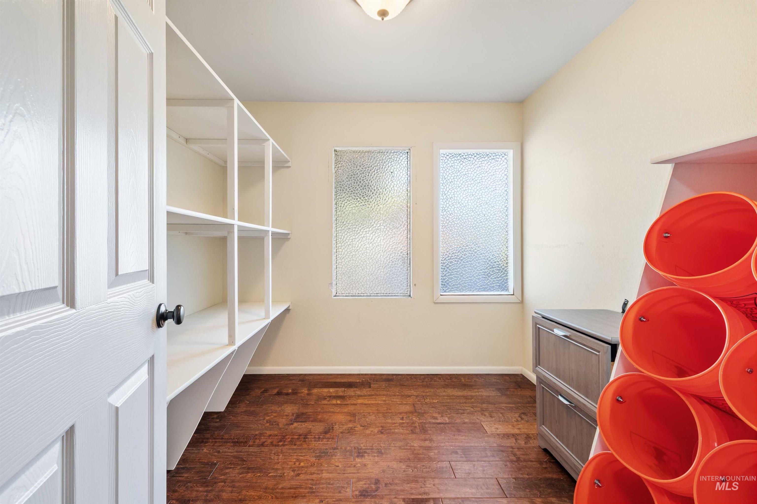 Interior space with dark wood-type flooring