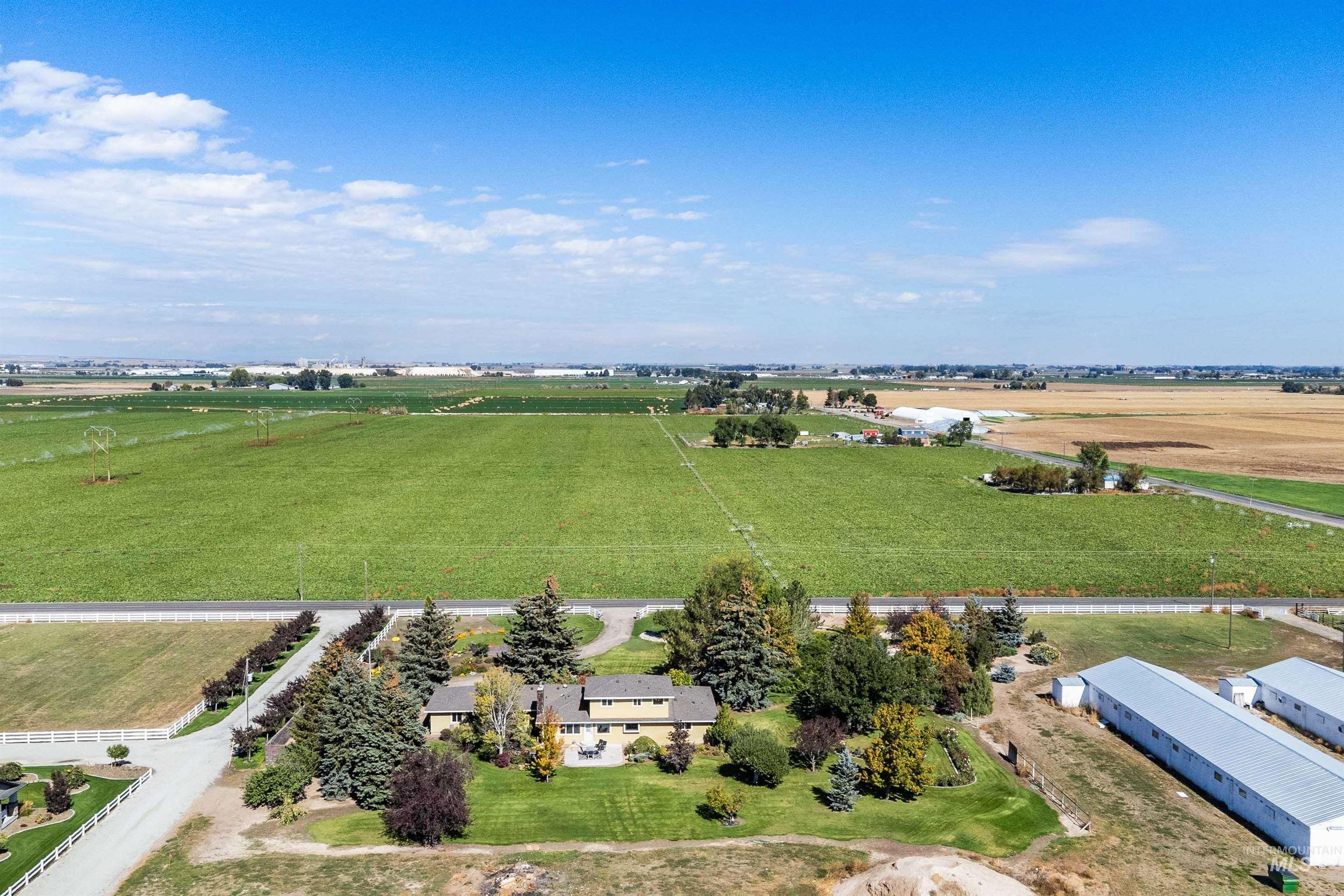 Overview of rural landscape featuring farmland