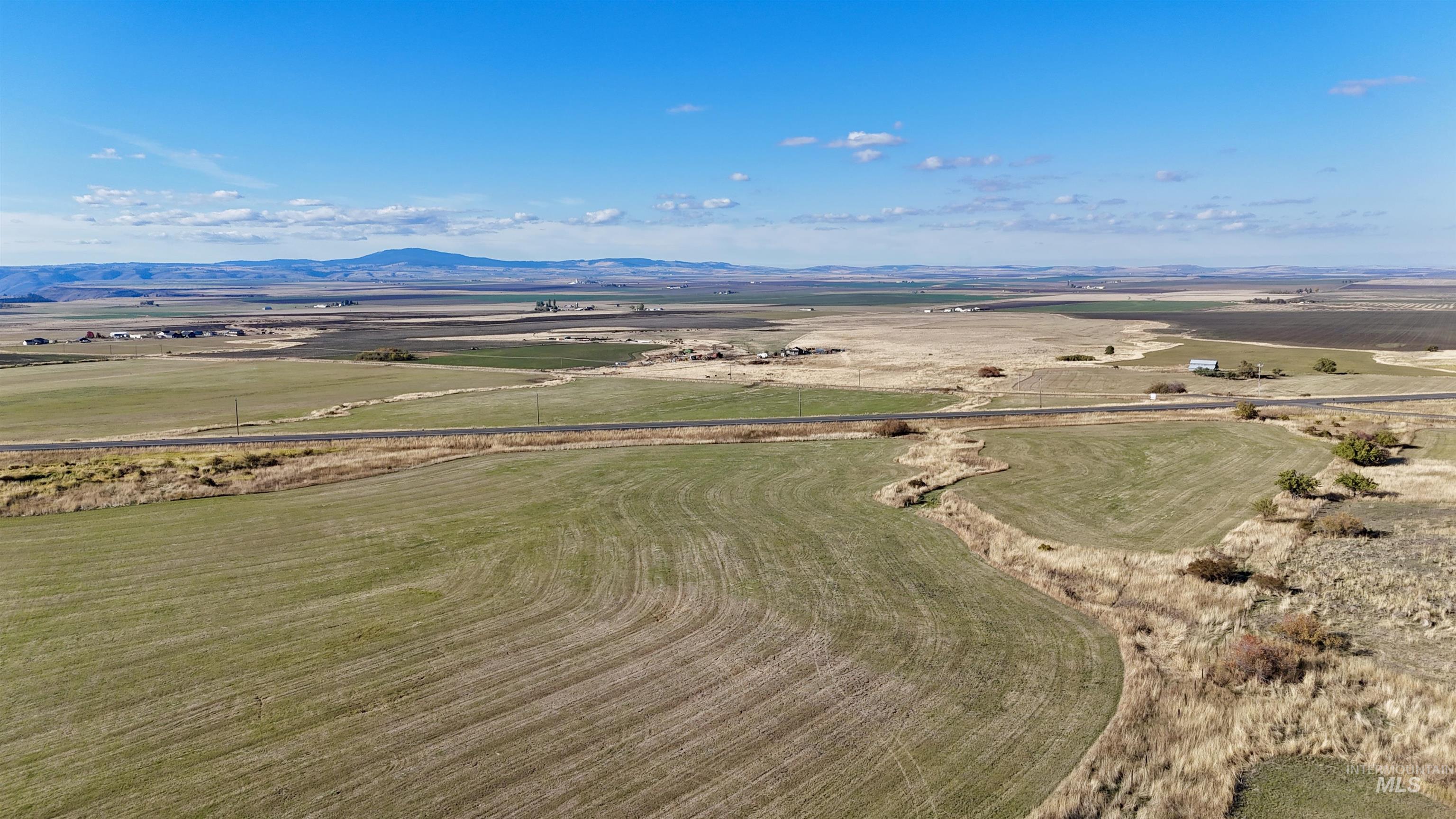Aerial view of sparsely populated area featuring a mountain backdrop