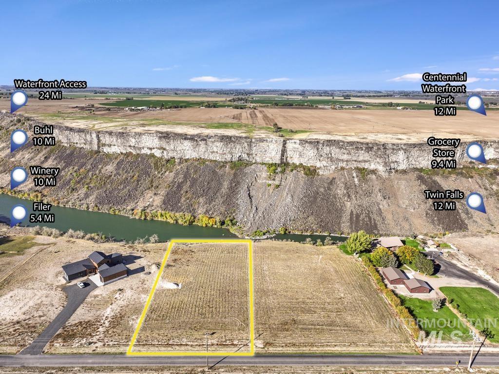 Overview of rural landscape with property boundaries highlighted and extensive farmland