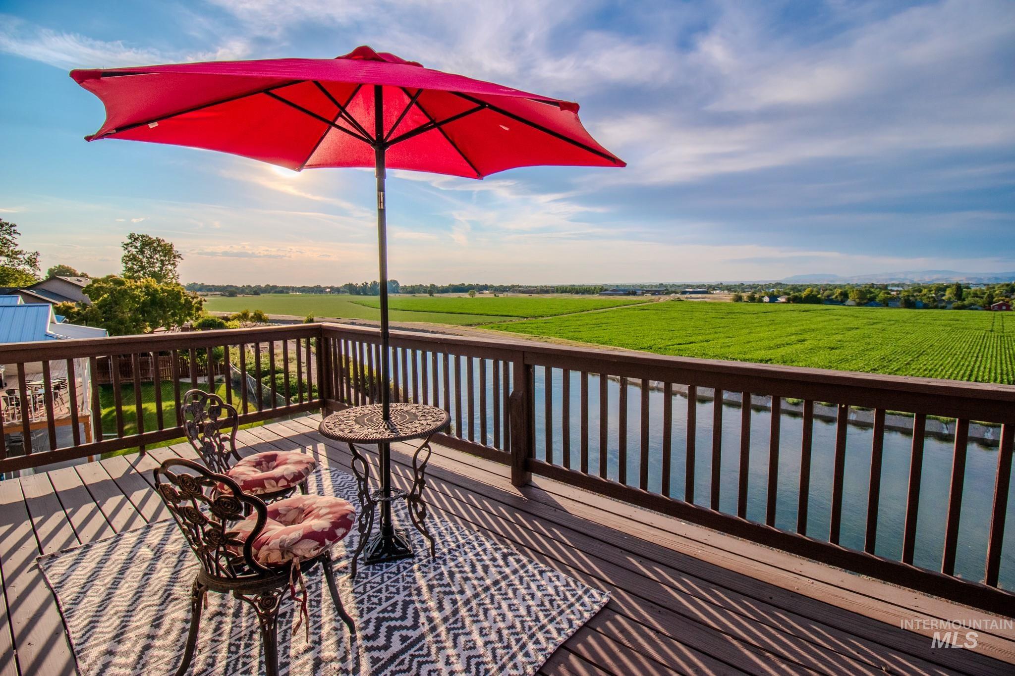 Wooden deck with a view of countryside