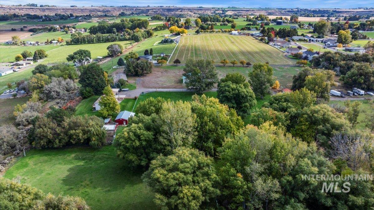 Aerial overview of property's location featuring rural landscape