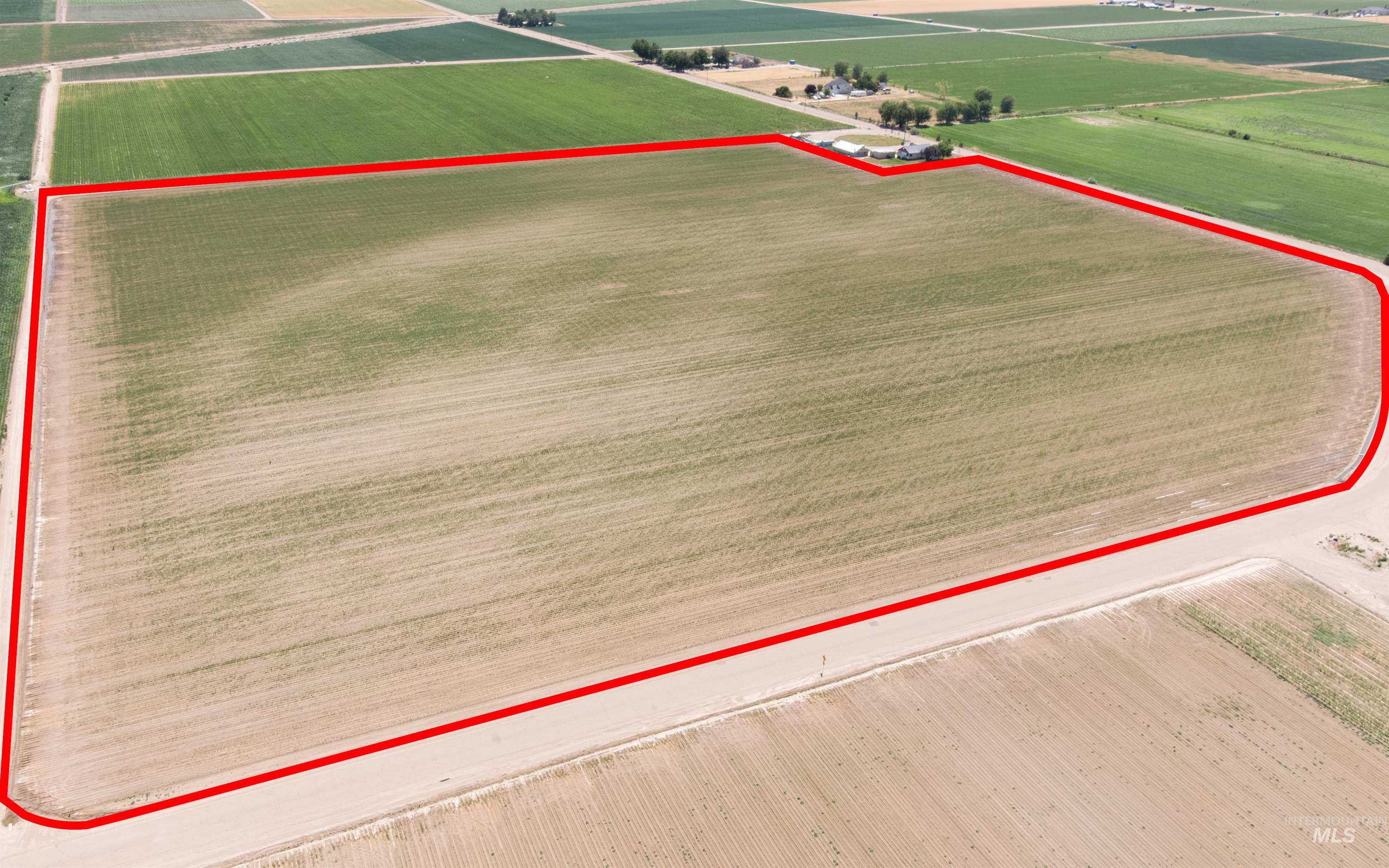 View of rural area featuring rows of crops and property parcel outlined
