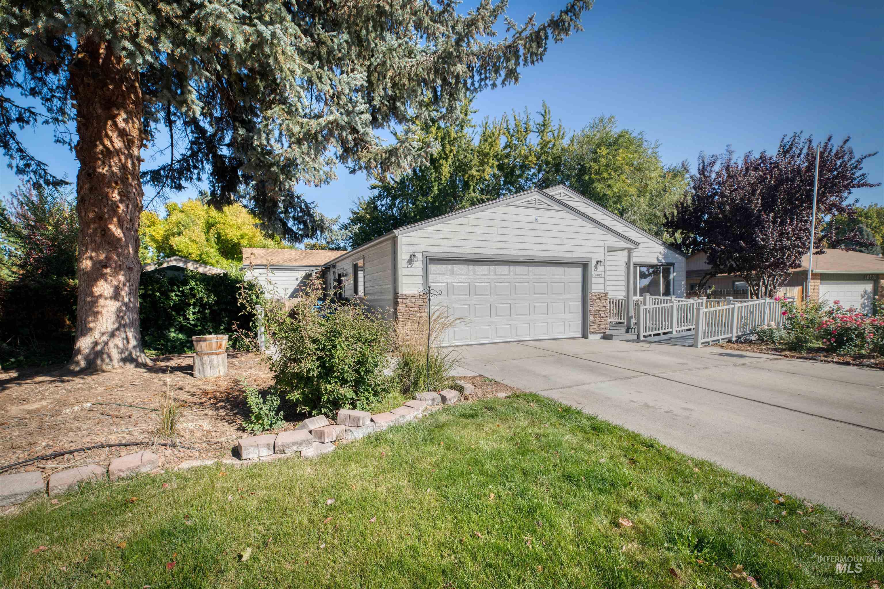 Garage with concrete driveway