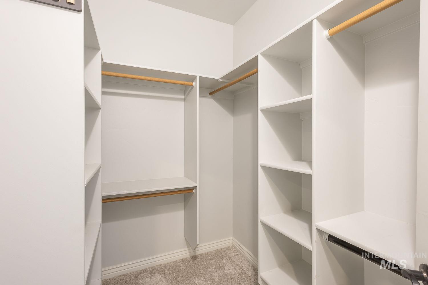 Walk in closet with light carpet
