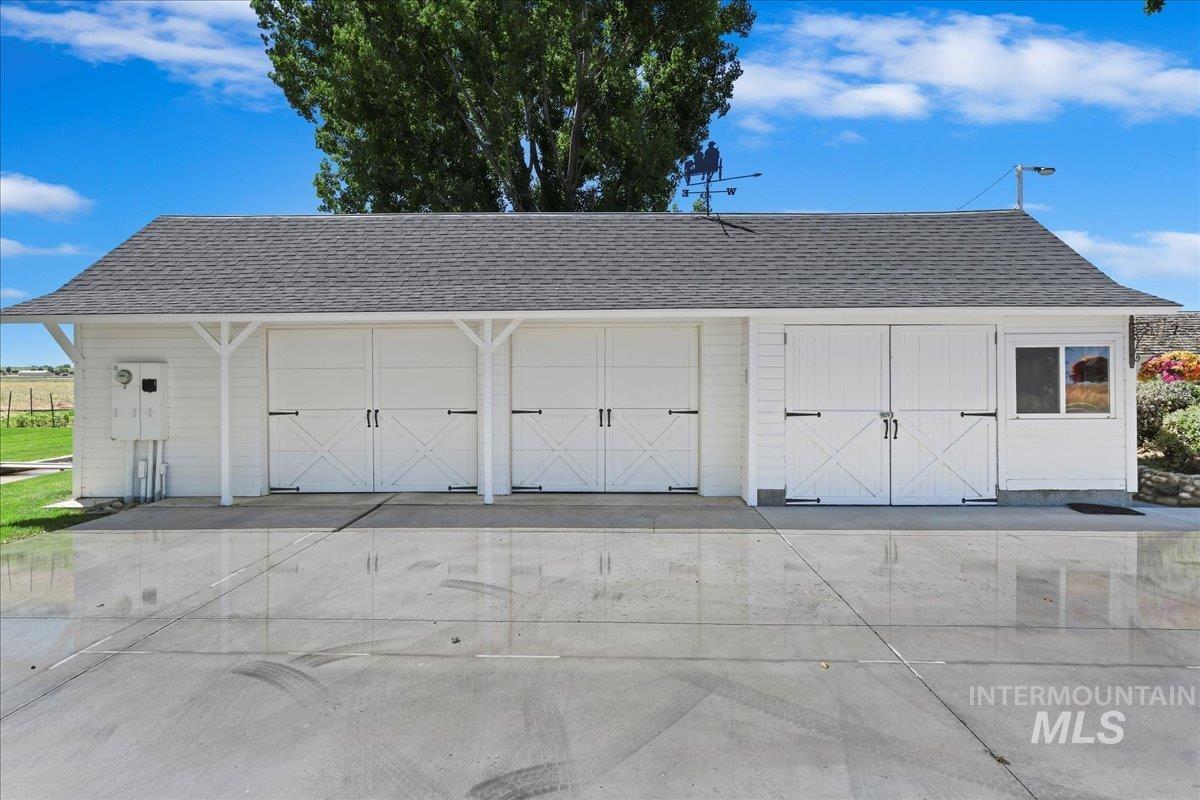 View of detached garage