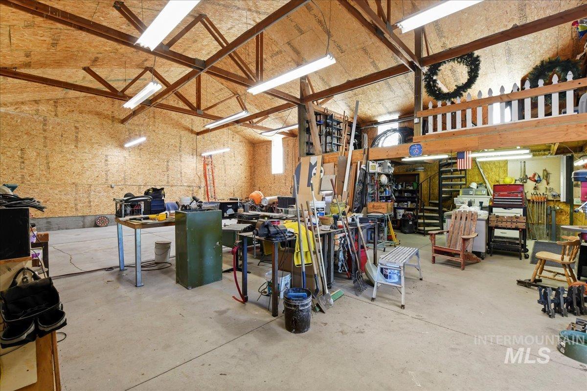 Garage with a workshop area