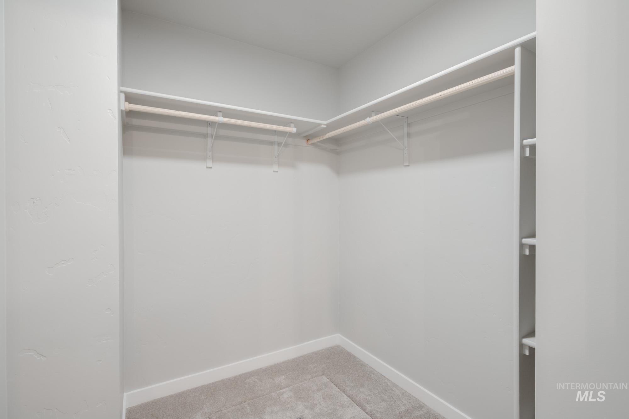 Walk in closet featuring light carpet