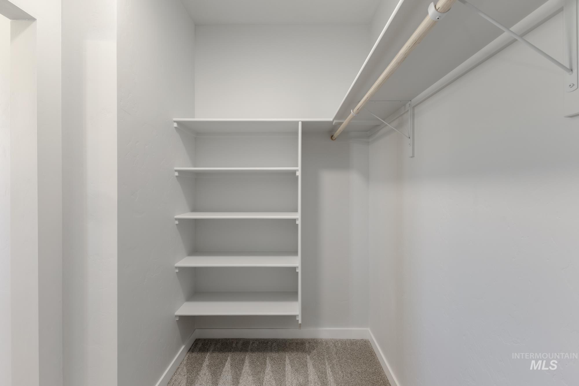 Spacious closet with light colored carpet