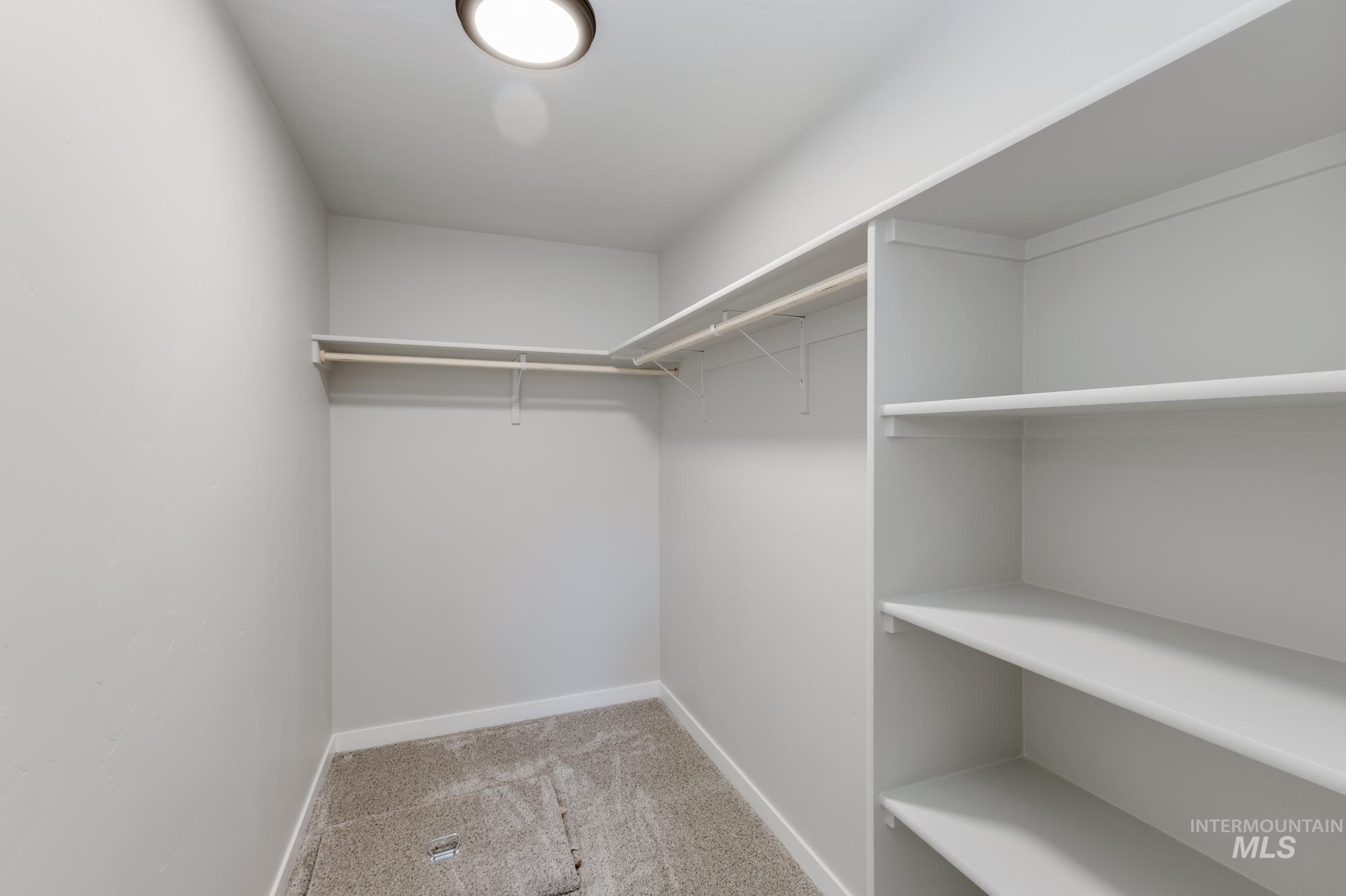 Spacious closet with light colored carpet