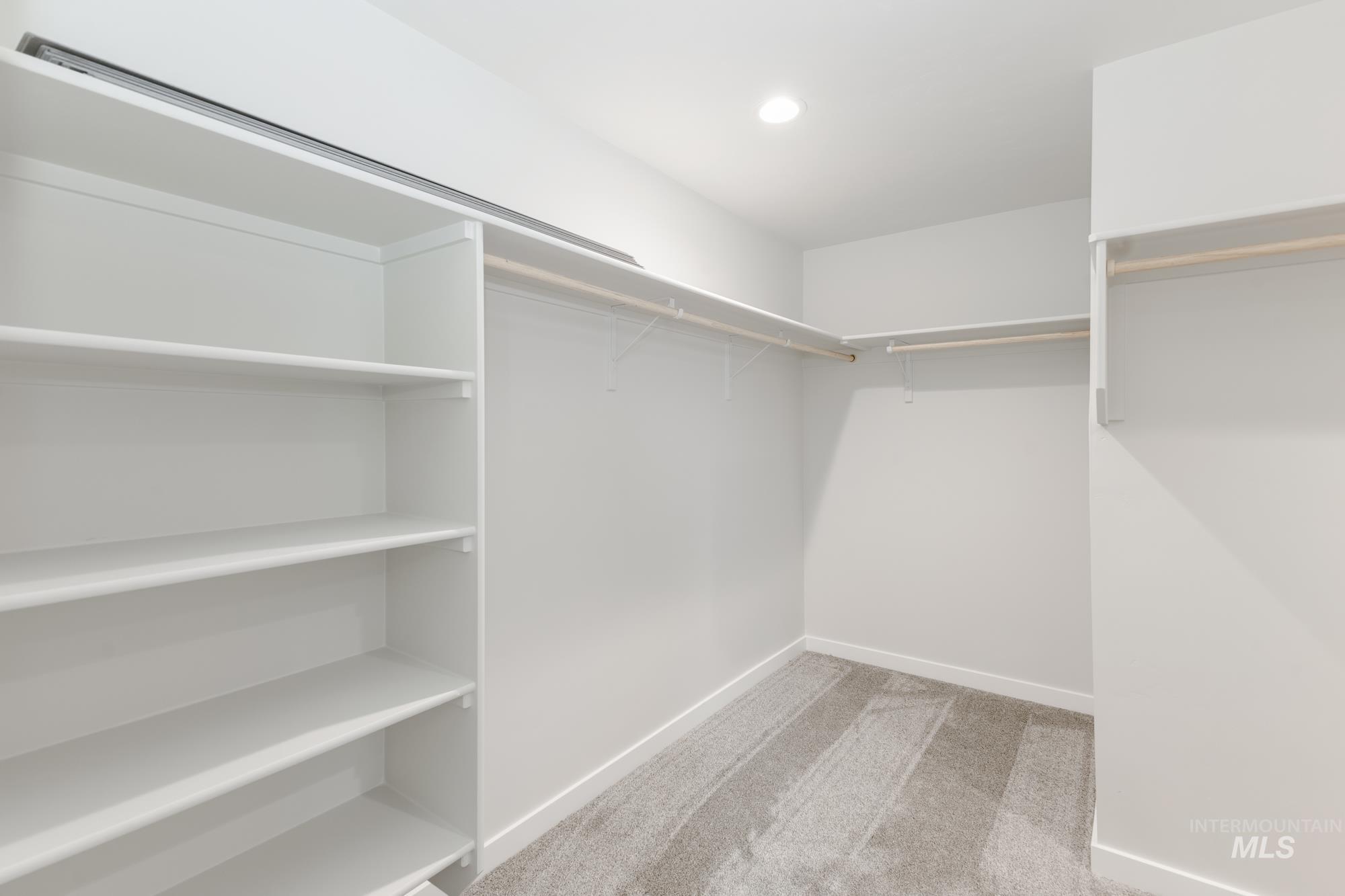 Spacious closet featuring light carpet