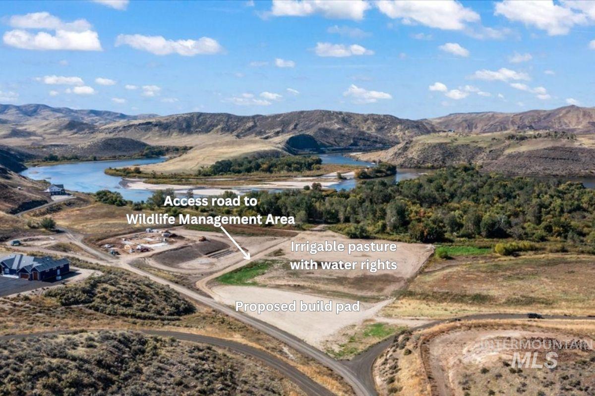 Bird's eye view of a water and mountain view