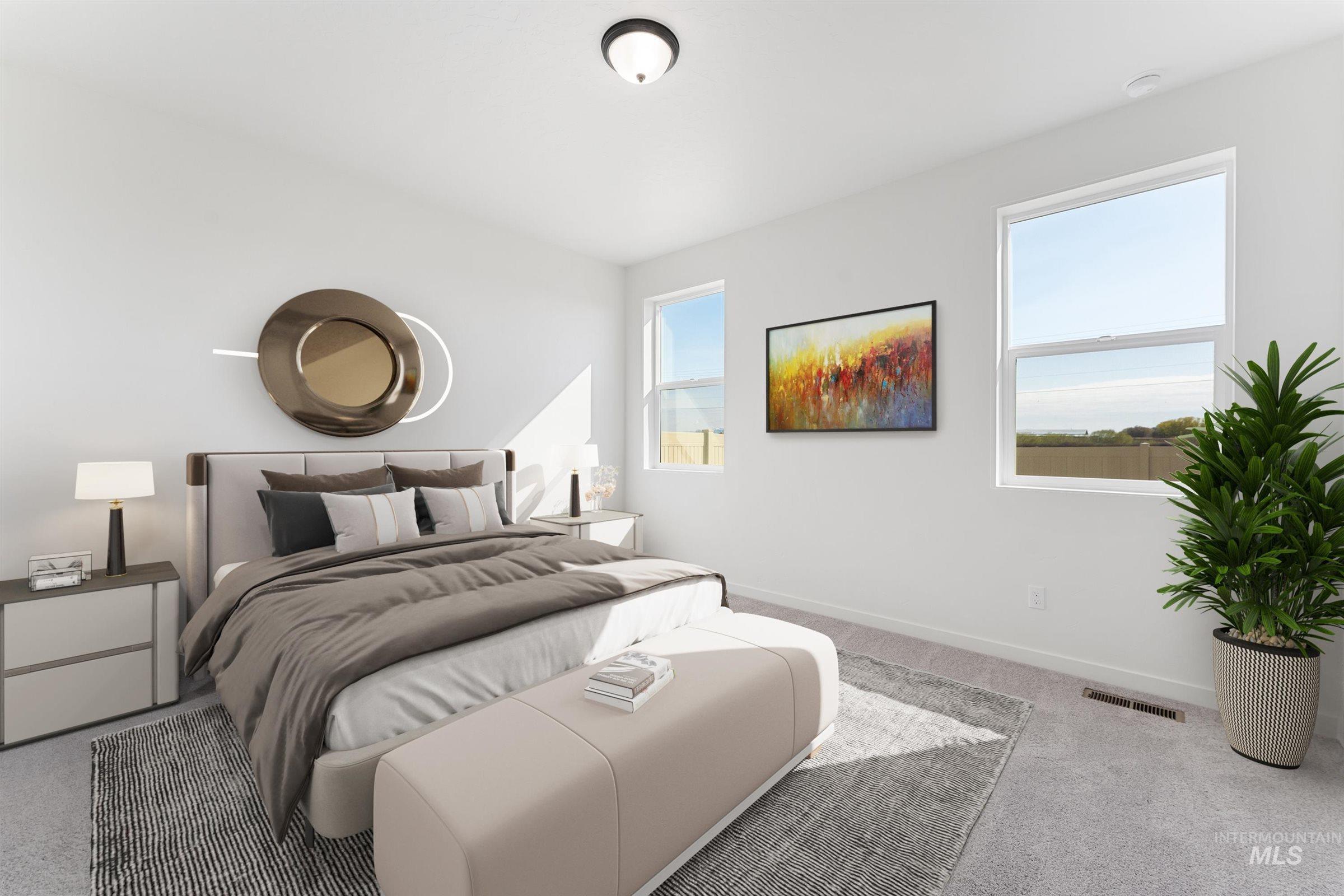 Bedroom with carpet floors and baseboards