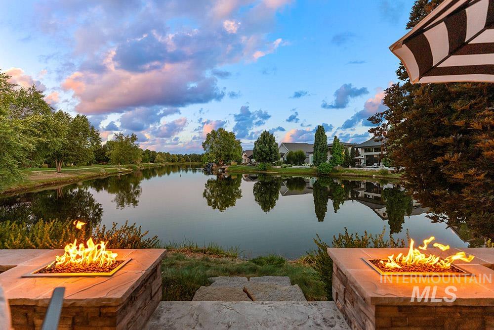 Water view featuring a fire pit