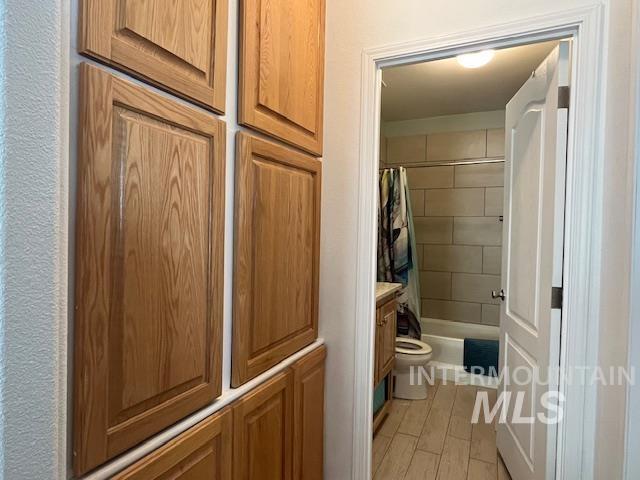 Full bathroom featuring vanity and light wood finished floors