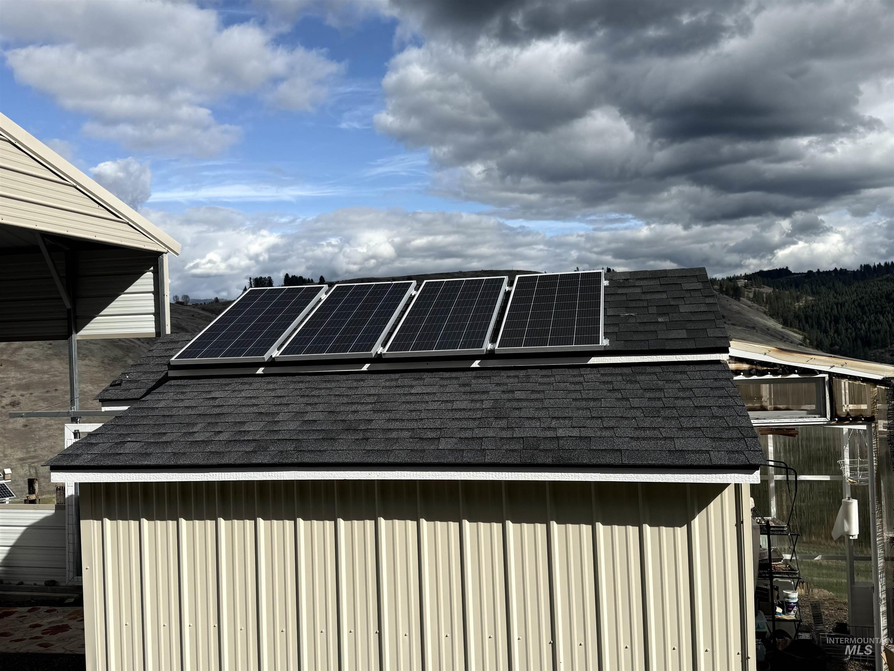 Exterior view of roof with solar panels