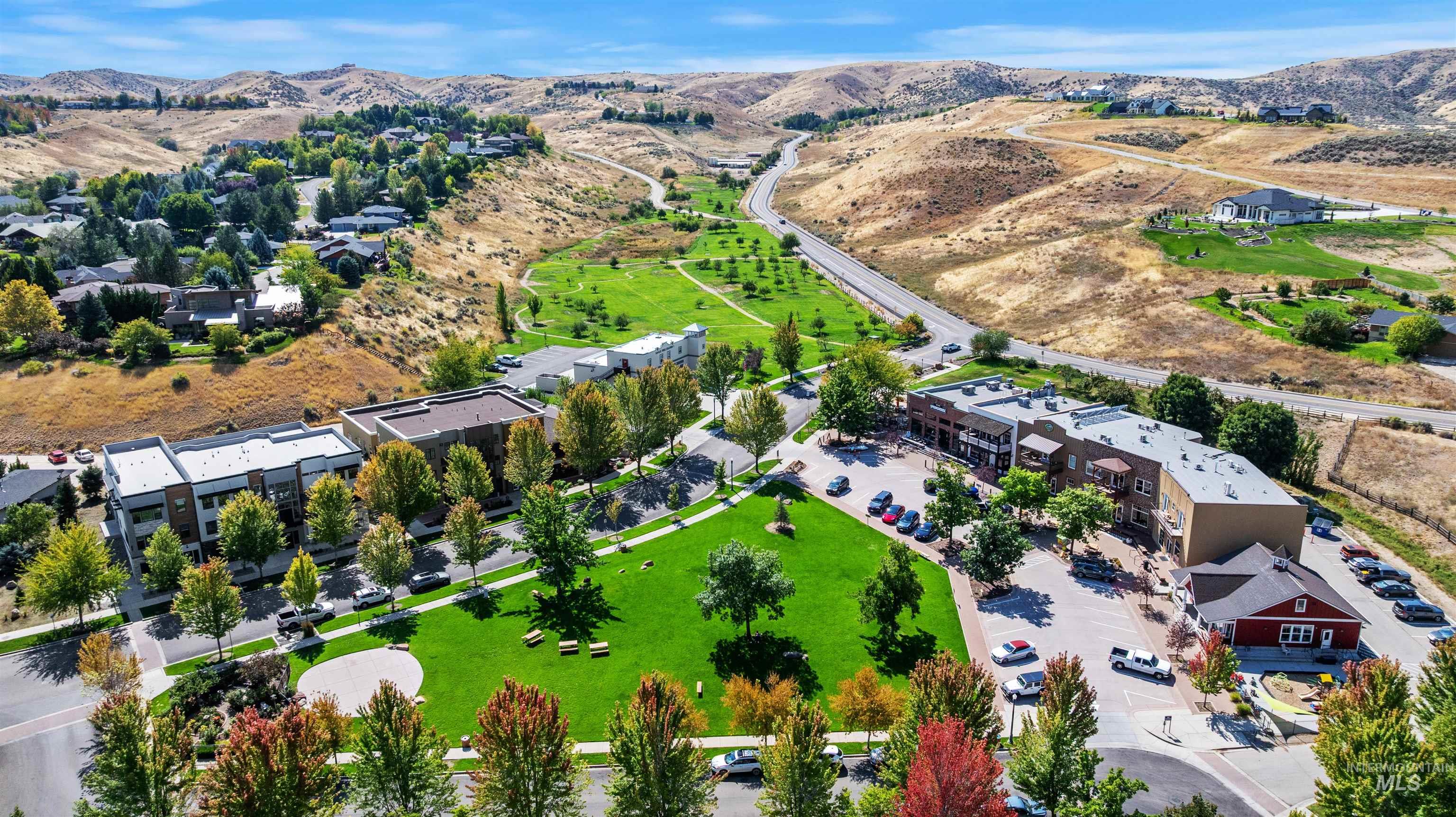Drone / aerial view of a mountainous background