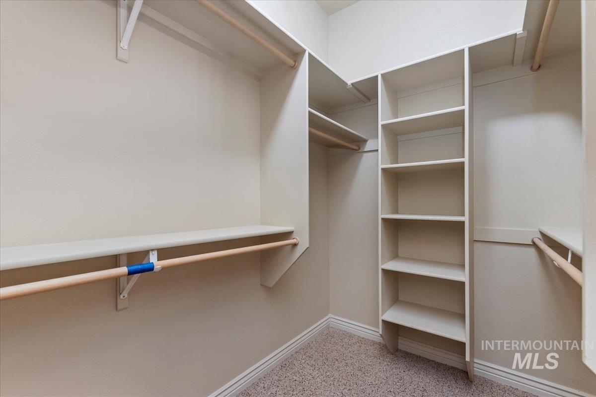 Walk in closet with light carpet