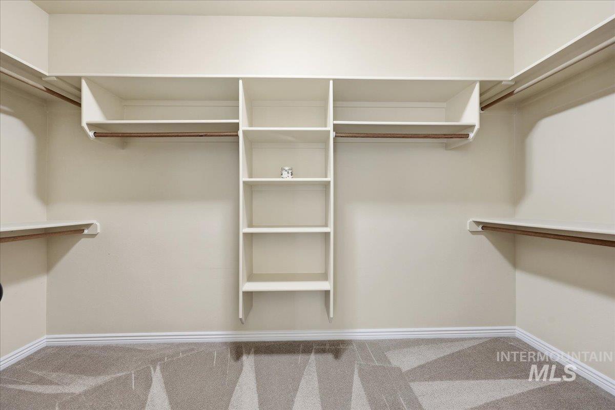 Walk in closet with light carpet