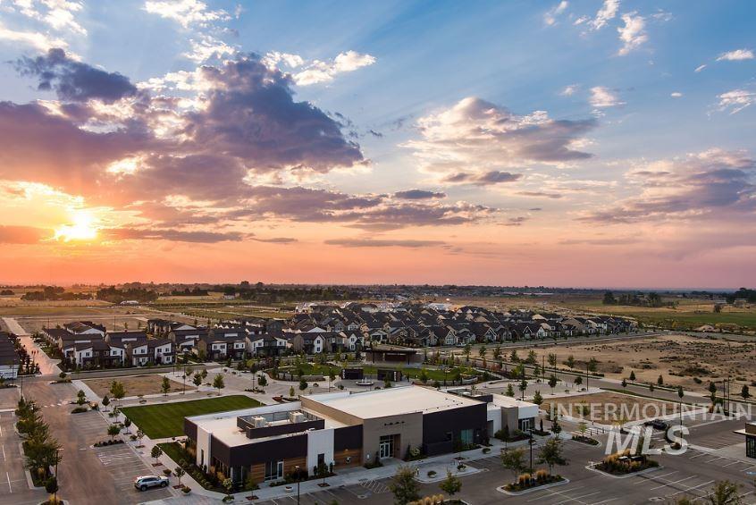 Aerial view at dusk of a residential view