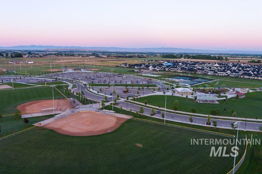 Aerial view at dusk of a residential view