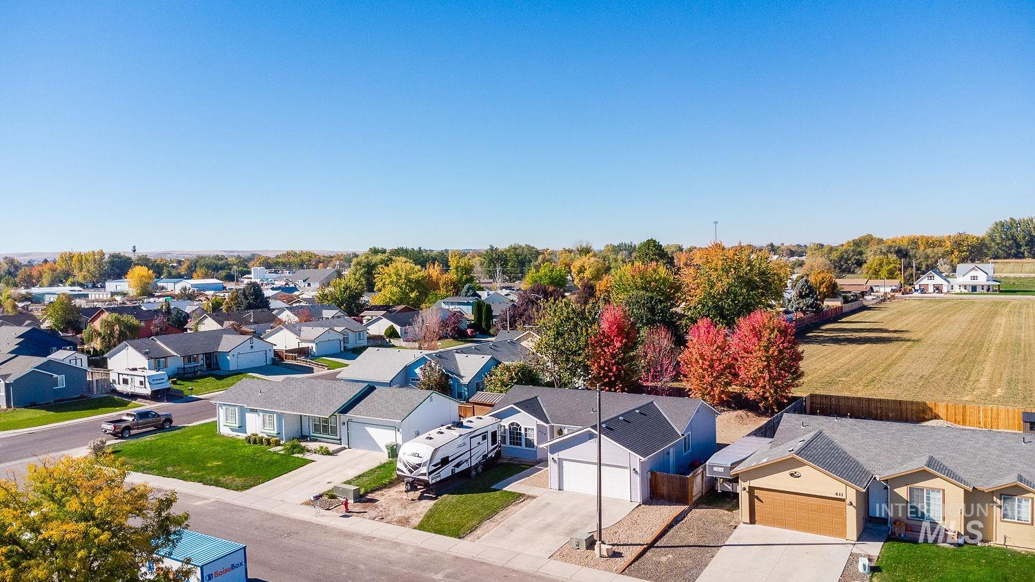 Aerial perspective of suburban area