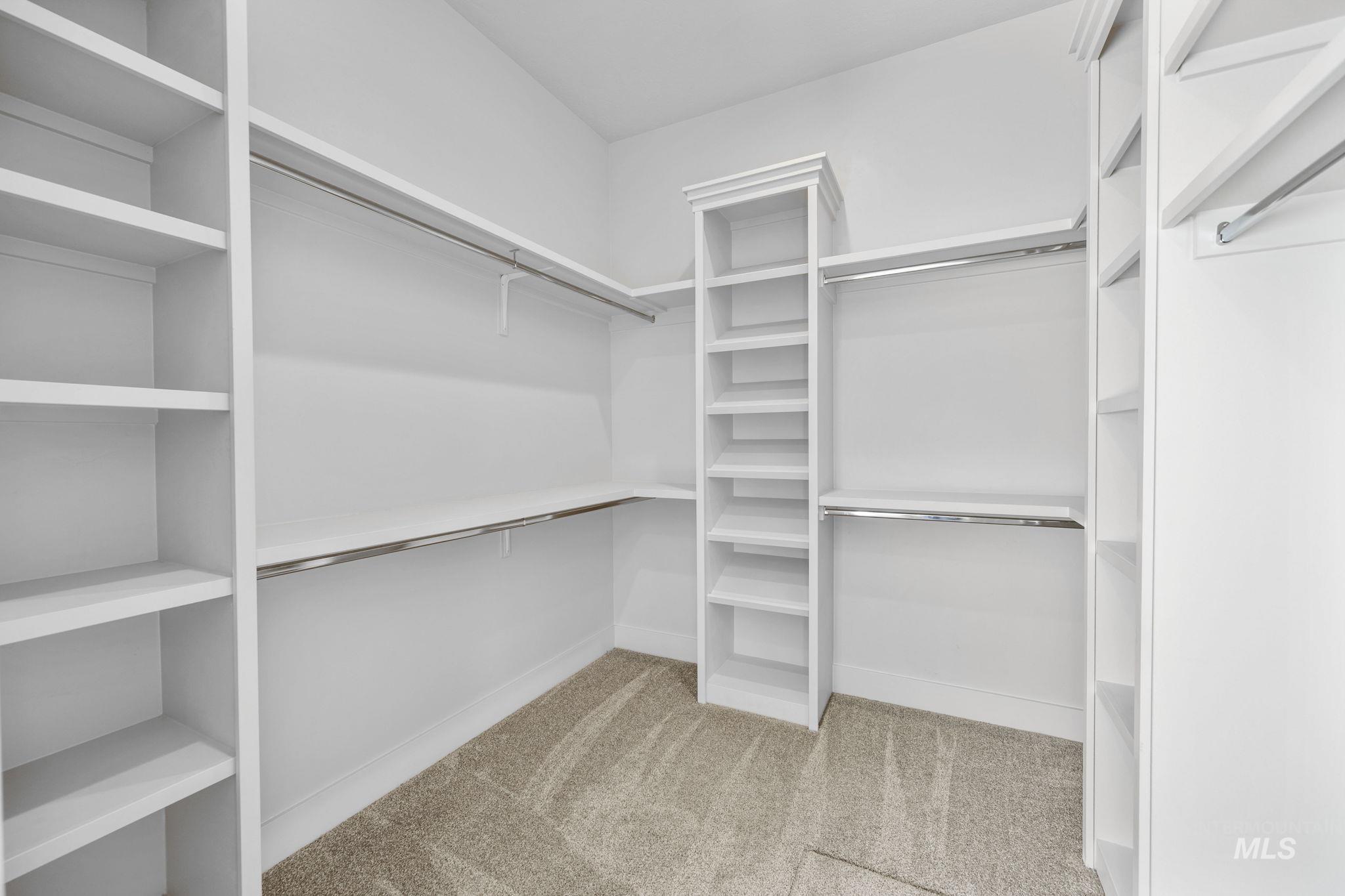Spacious closet with light carpet