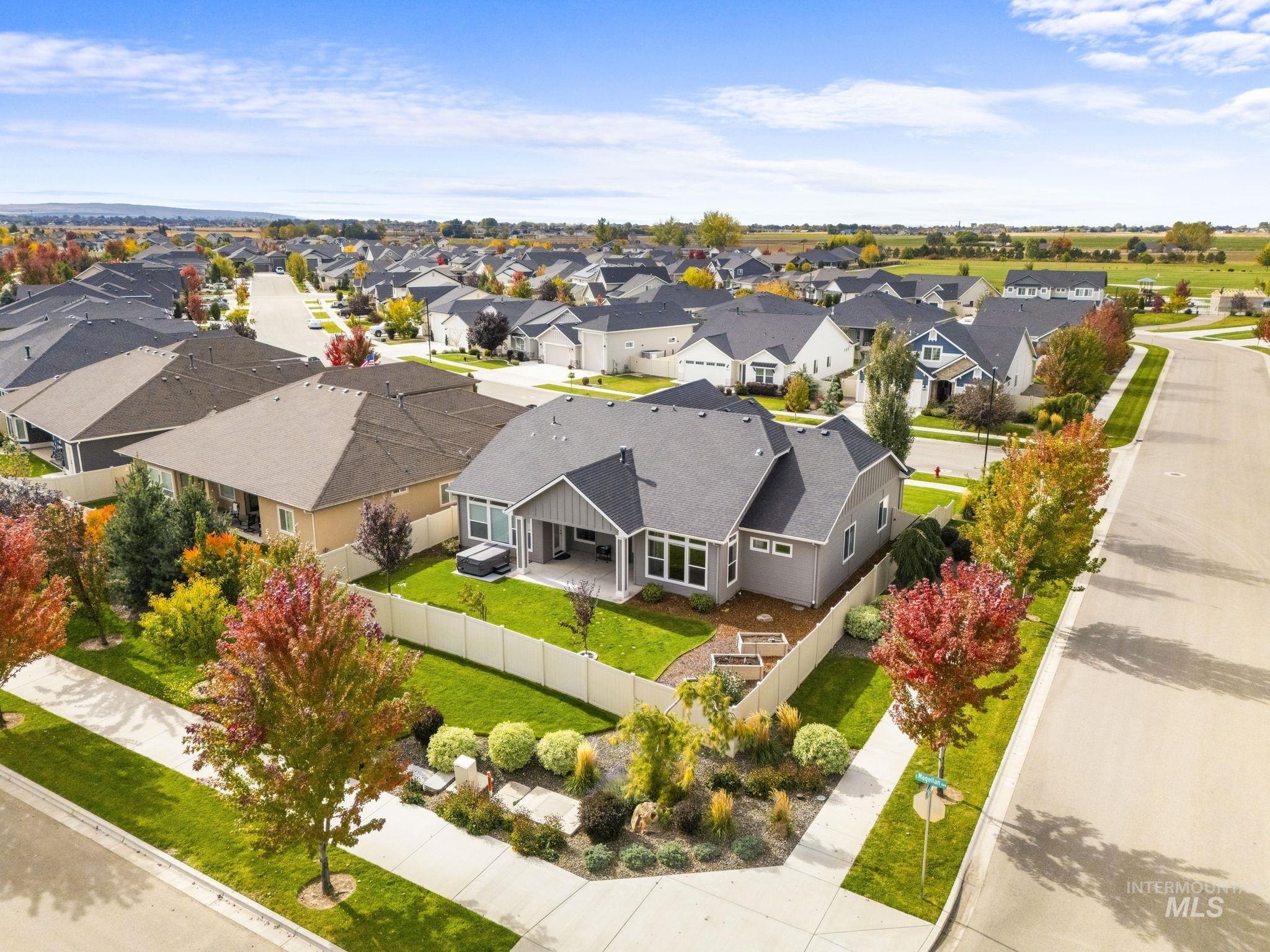 Aerial perspective of suburban area