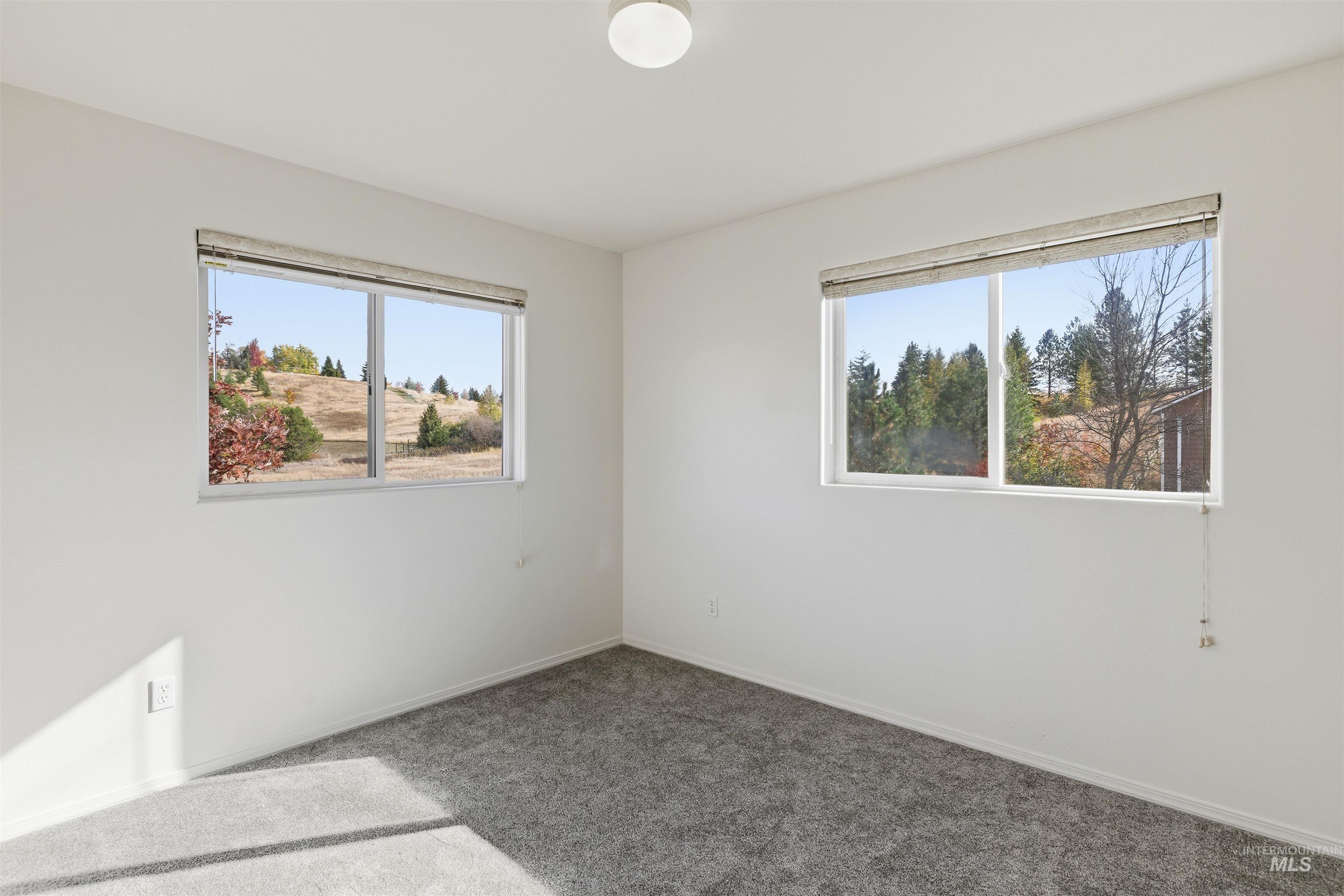 Carpeted spare room with baseboards