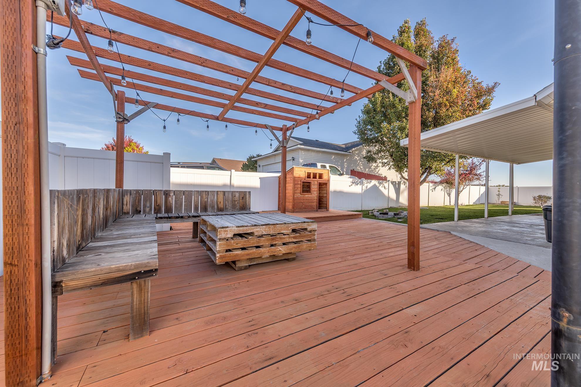Wooden terrace featuring a fenced backyard