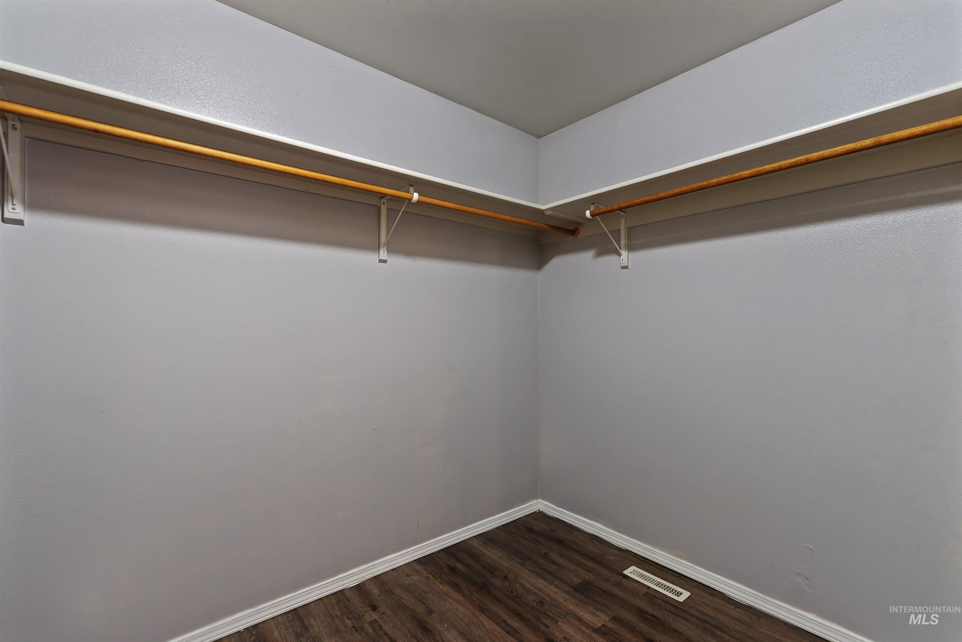 Spacious closet with dark wood-type flooring