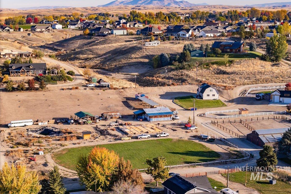 Aerial perspective of suburban area featuring mountains