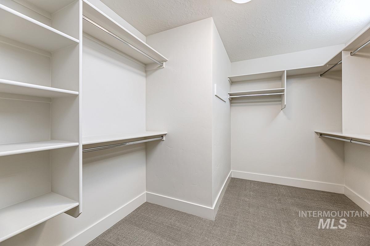 Spacious closet with light carpet