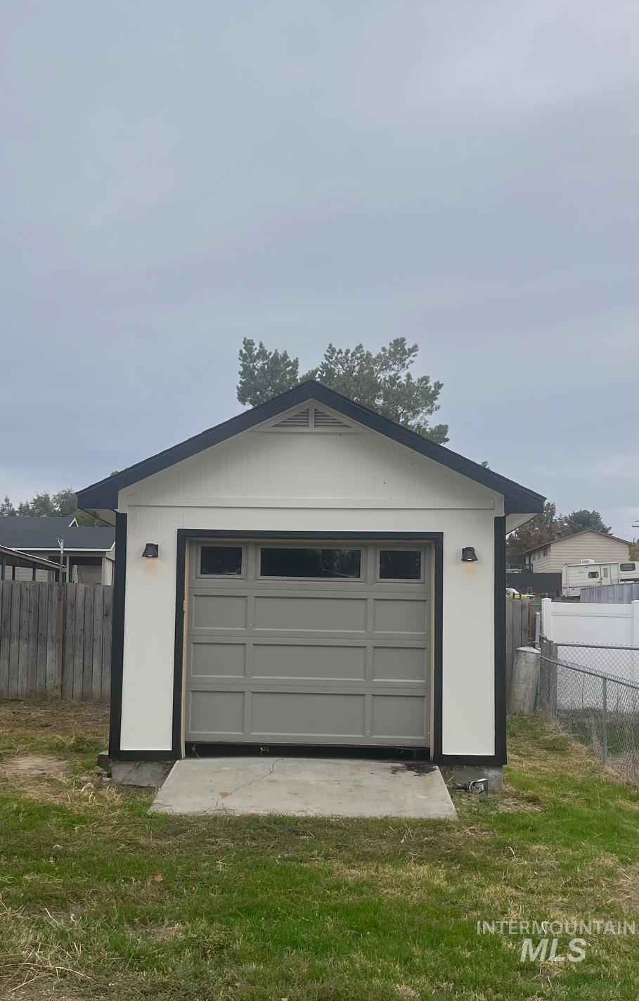 View of detached garage