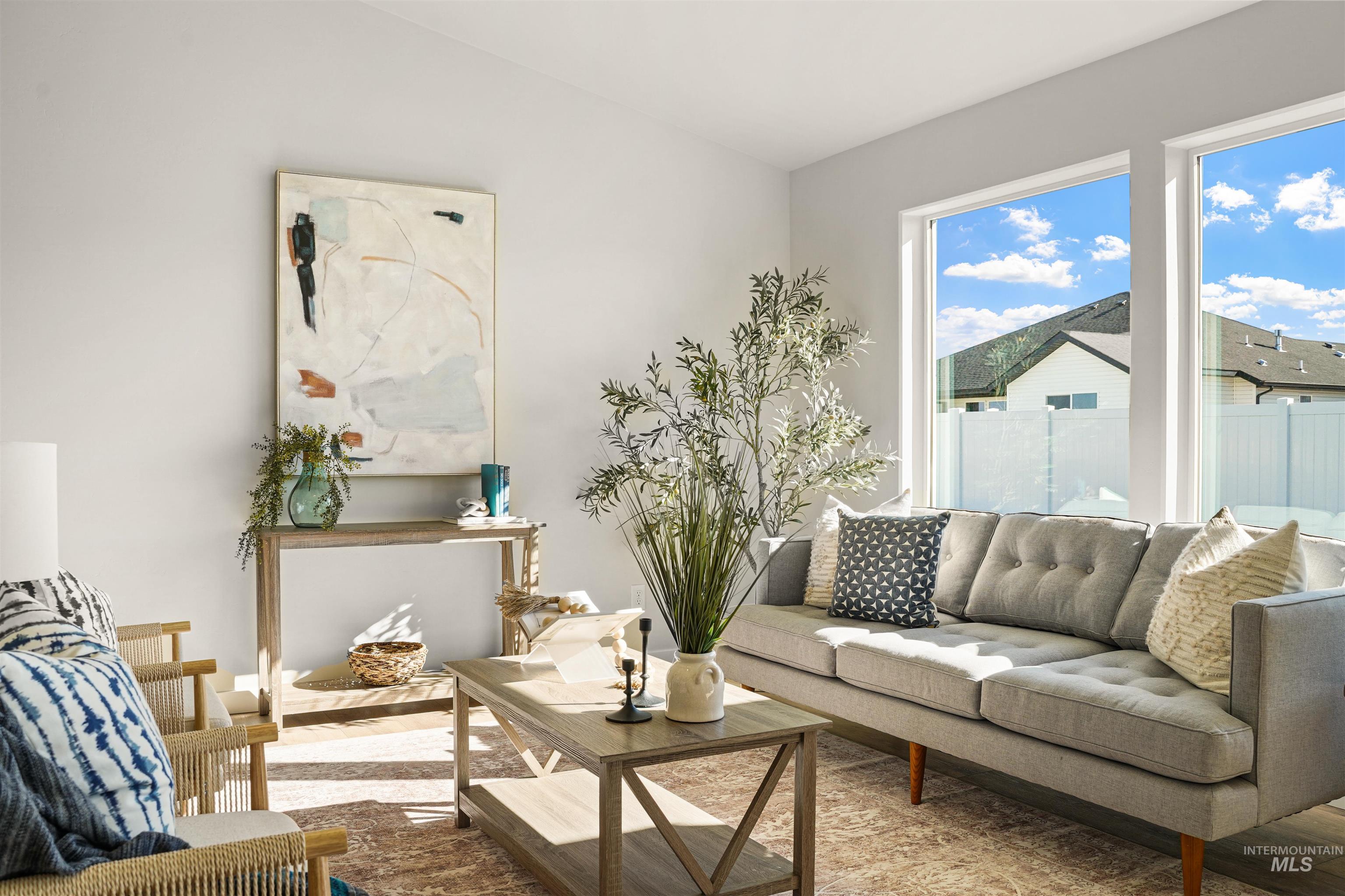 Living area with wood finished floors