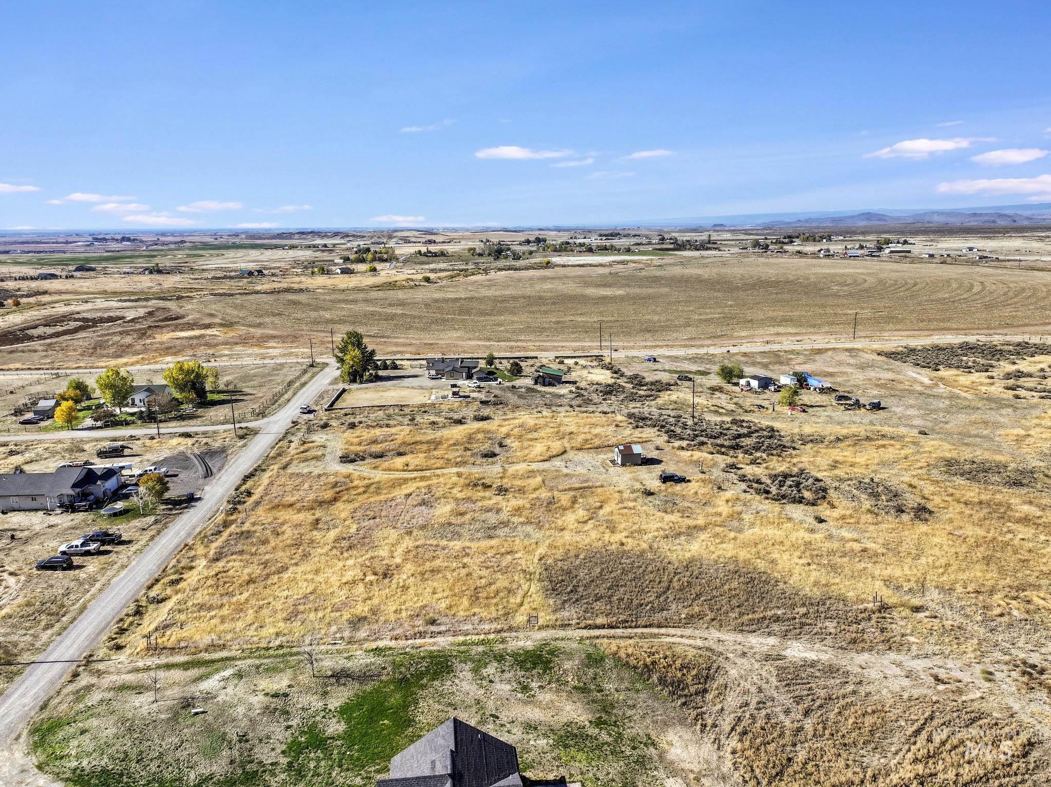 Aerial view of sparsely populated area with a desert landscape