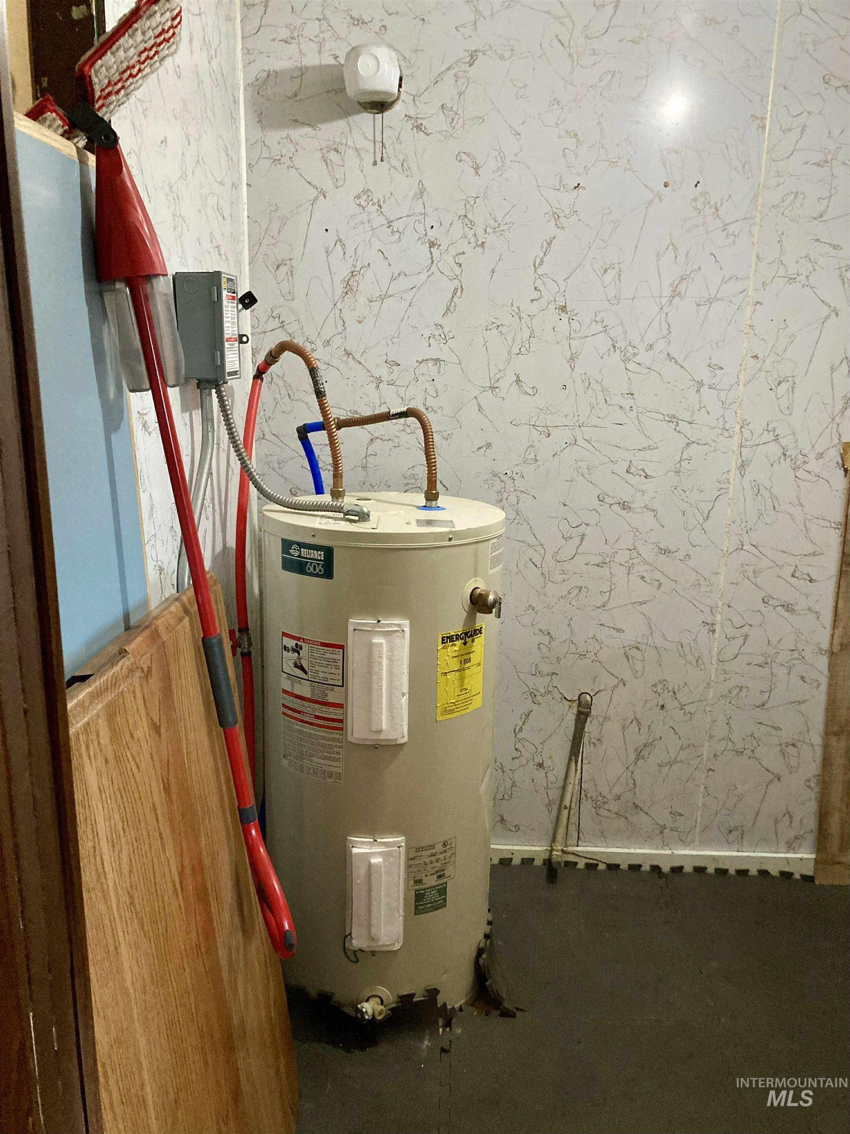 Utility room featuring electric water heater