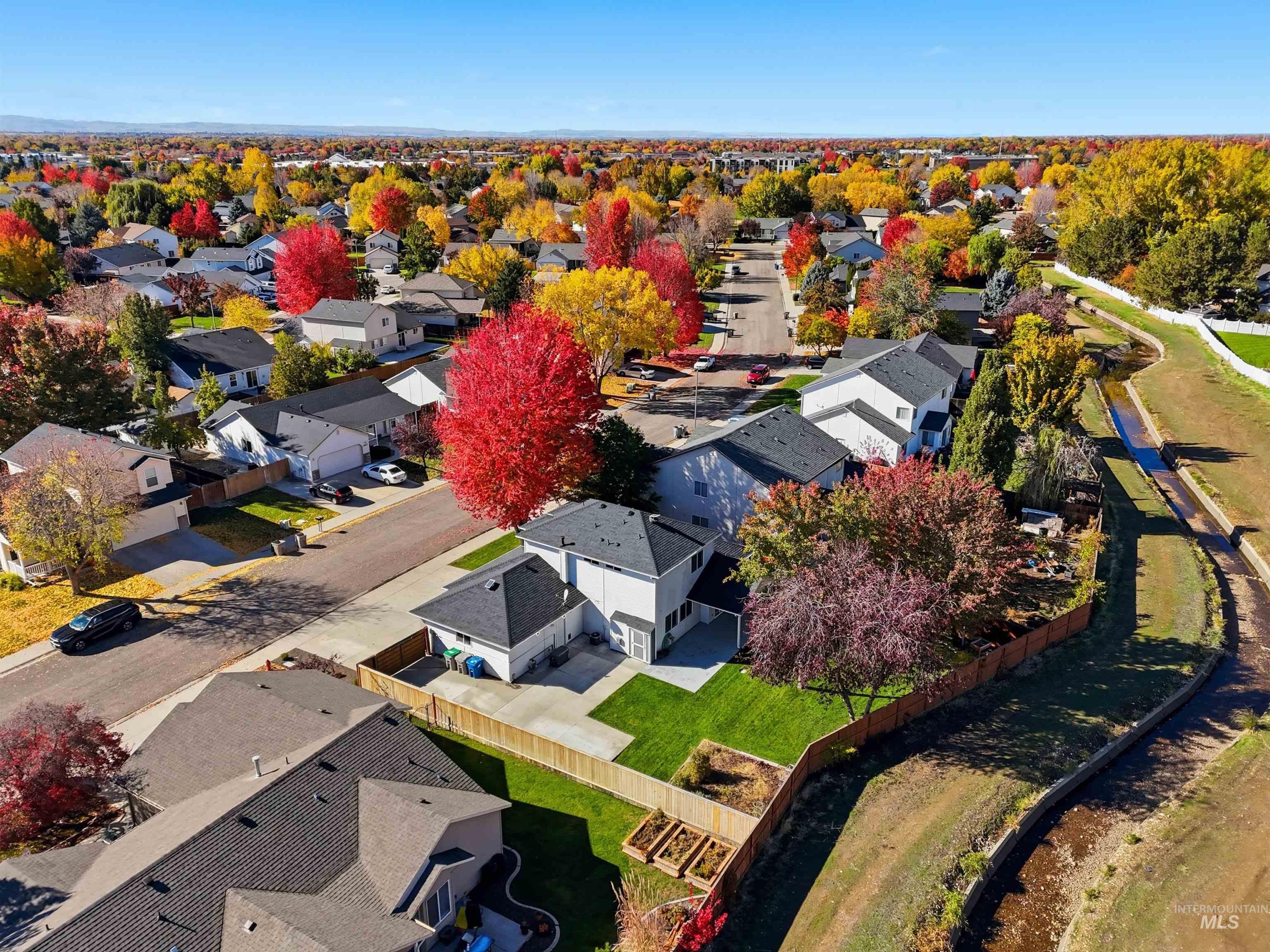 Aerial perspective of suburban area