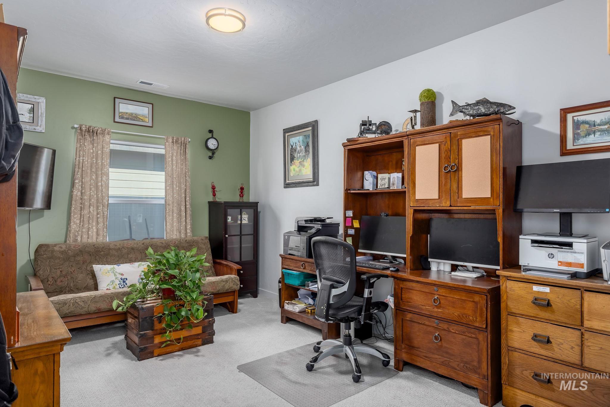 Office with light carpet